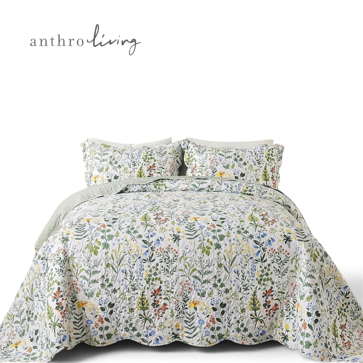 NEW Anthropologie Multicolor Floral Queen King Quilt Bedspread Bedding Sham Set