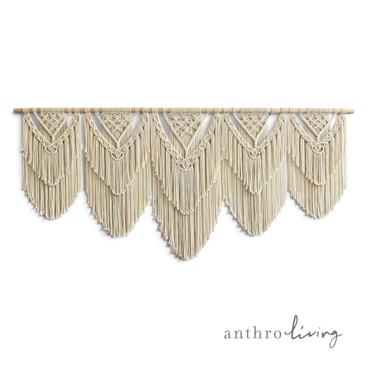 Anthropologie XL Boho Tapestry Macrame Woven Yarn Tassel Wall Hanging 70" x 32"