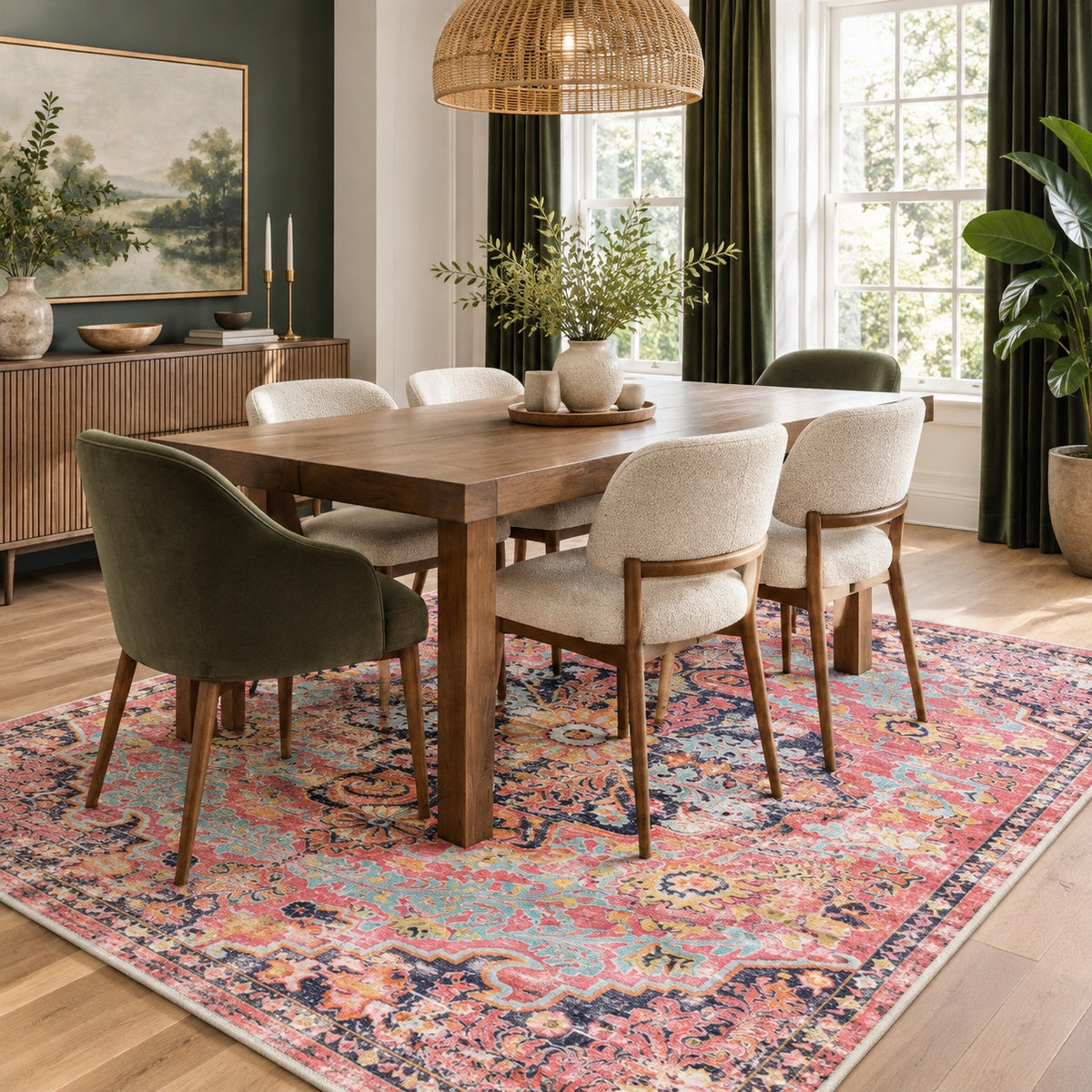 NEW Anthropologie Moroccan Boho Multicolor Washable Area Rug Carpet - 5' x 7'