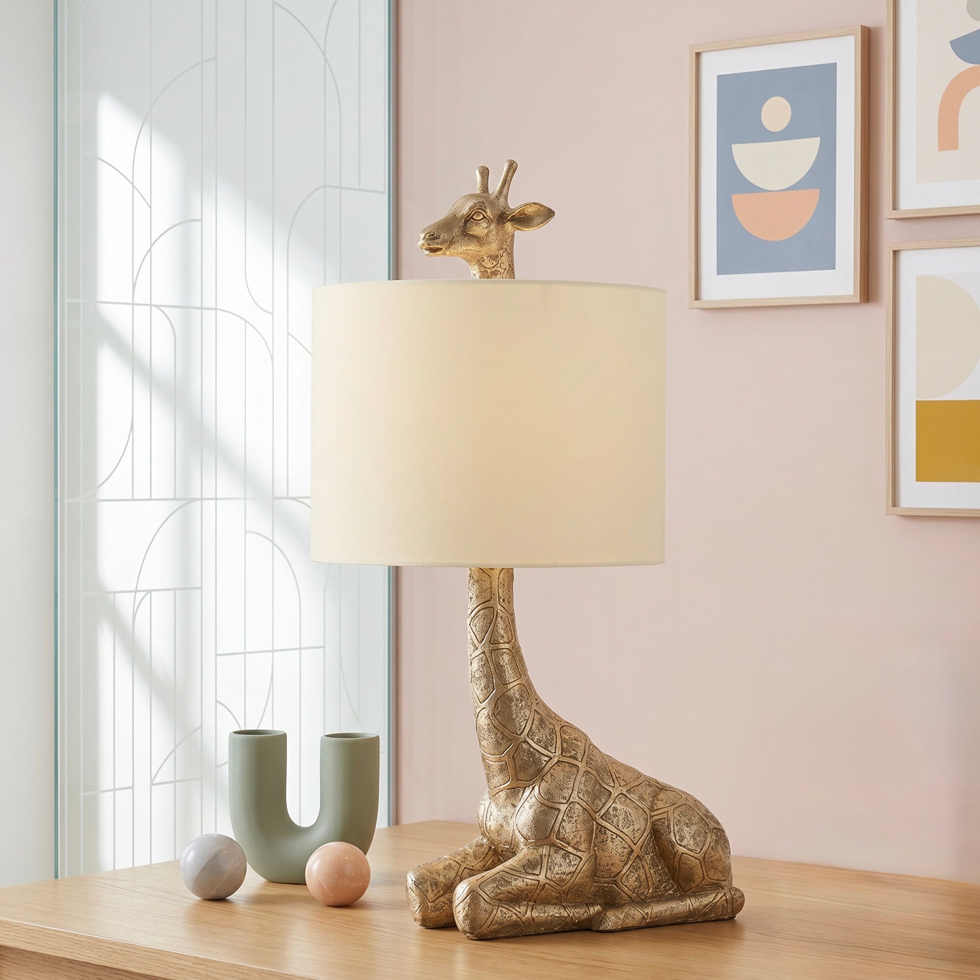 NEW Anthropologie Large Gold Boho Giraffe Table Lamp Lighting Art Deco Set - 25"