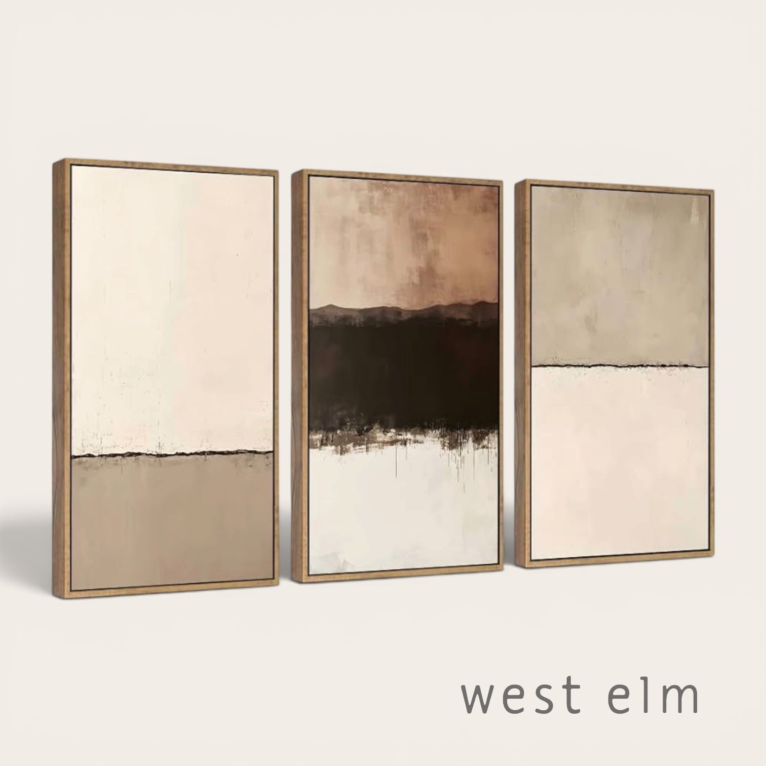 New West Elm Large Abstract Set of 3 Framed Canvas Wall Art Paintings Decor 24"