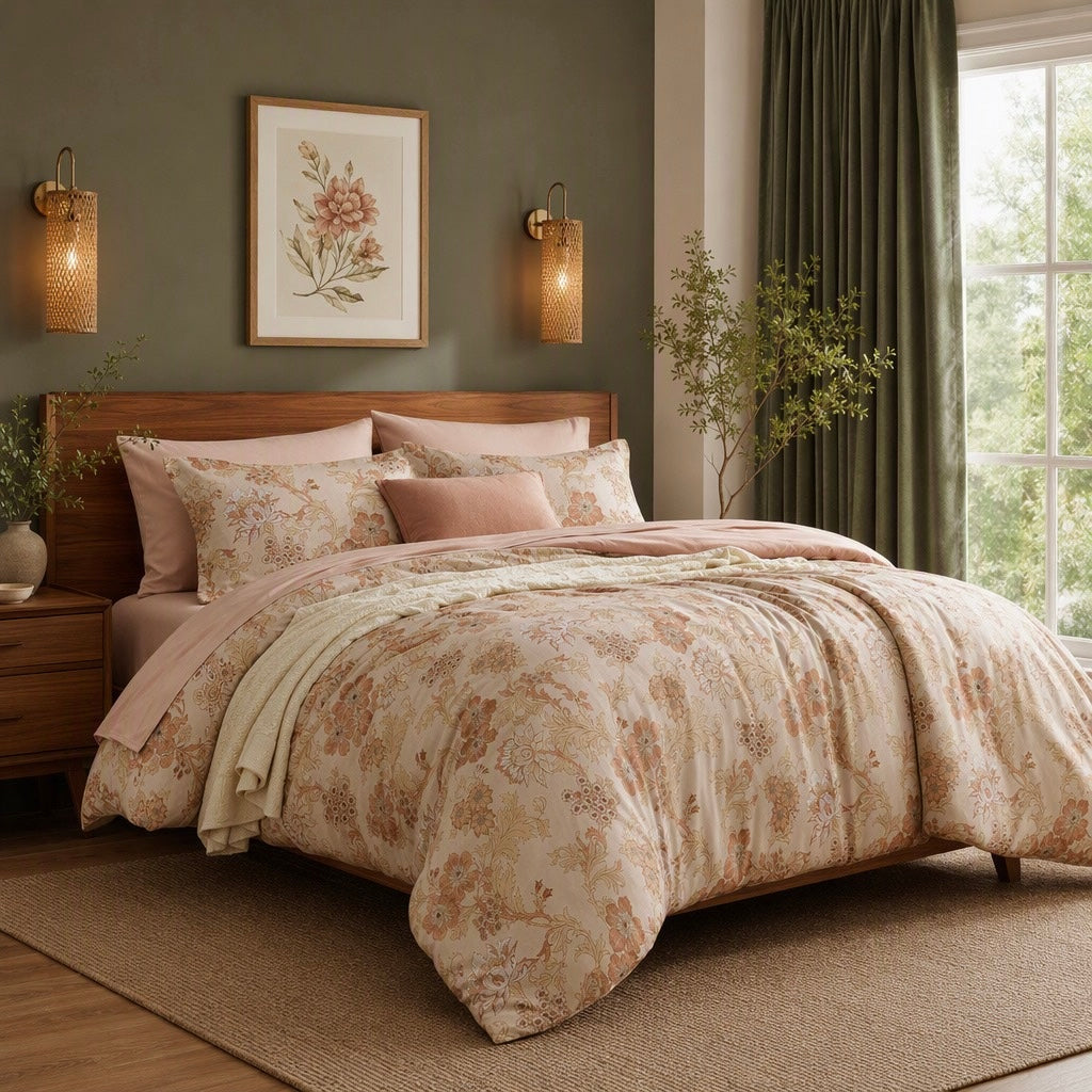 NEW Anthropologie 7 Piece Comforter & Sheet Set Blush Pink Floral Boho Bedding
