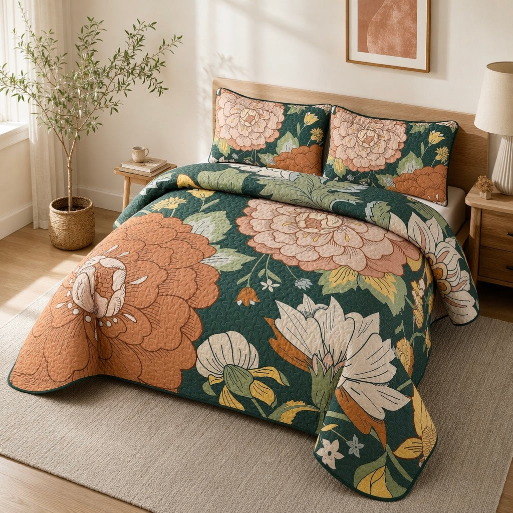 NEW Anthropologie Floral Print Multicolor Boho Queen King Bedding Quilt Sham Set