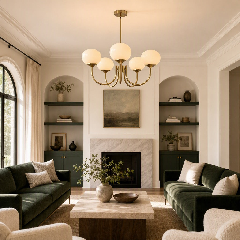 NEW Anthropologie 5-Light Gold White Chandelier Retro Boho Light Ceiling Fixture