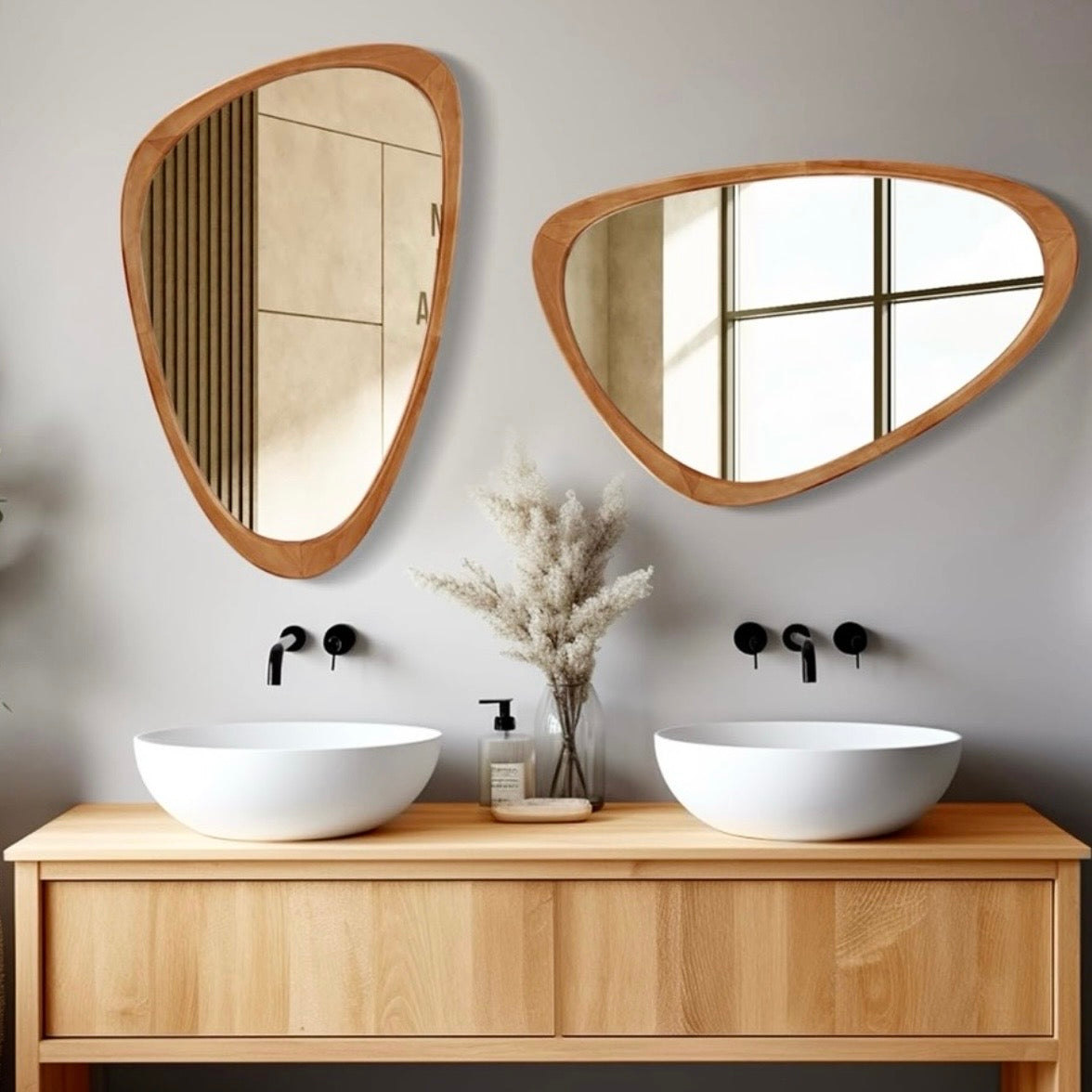 NEW West Elm Large Wood Frame Asymmetrical Wall Hanging Abstract Mirror 20 x 30