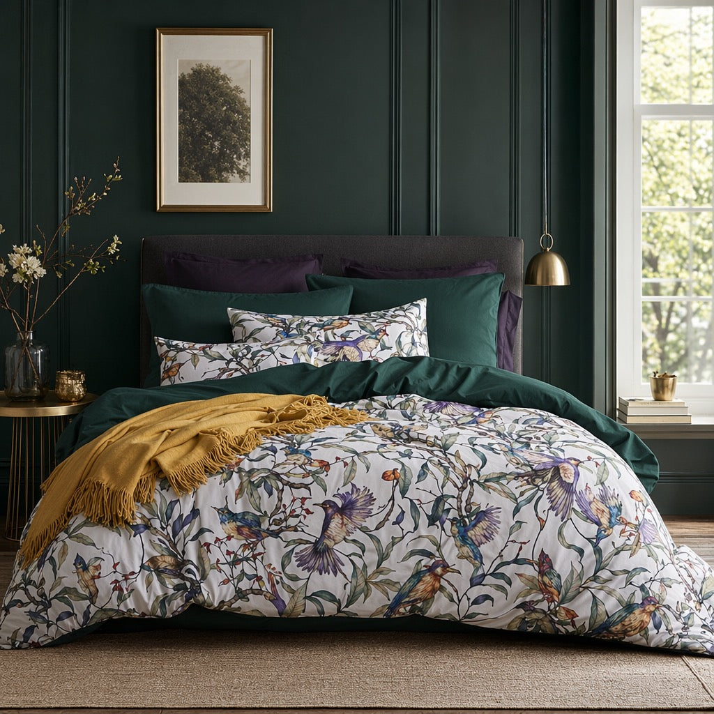 NEW Anthropologie Multicolor Botanical Boho King Bedding Duvet Sham Case Set