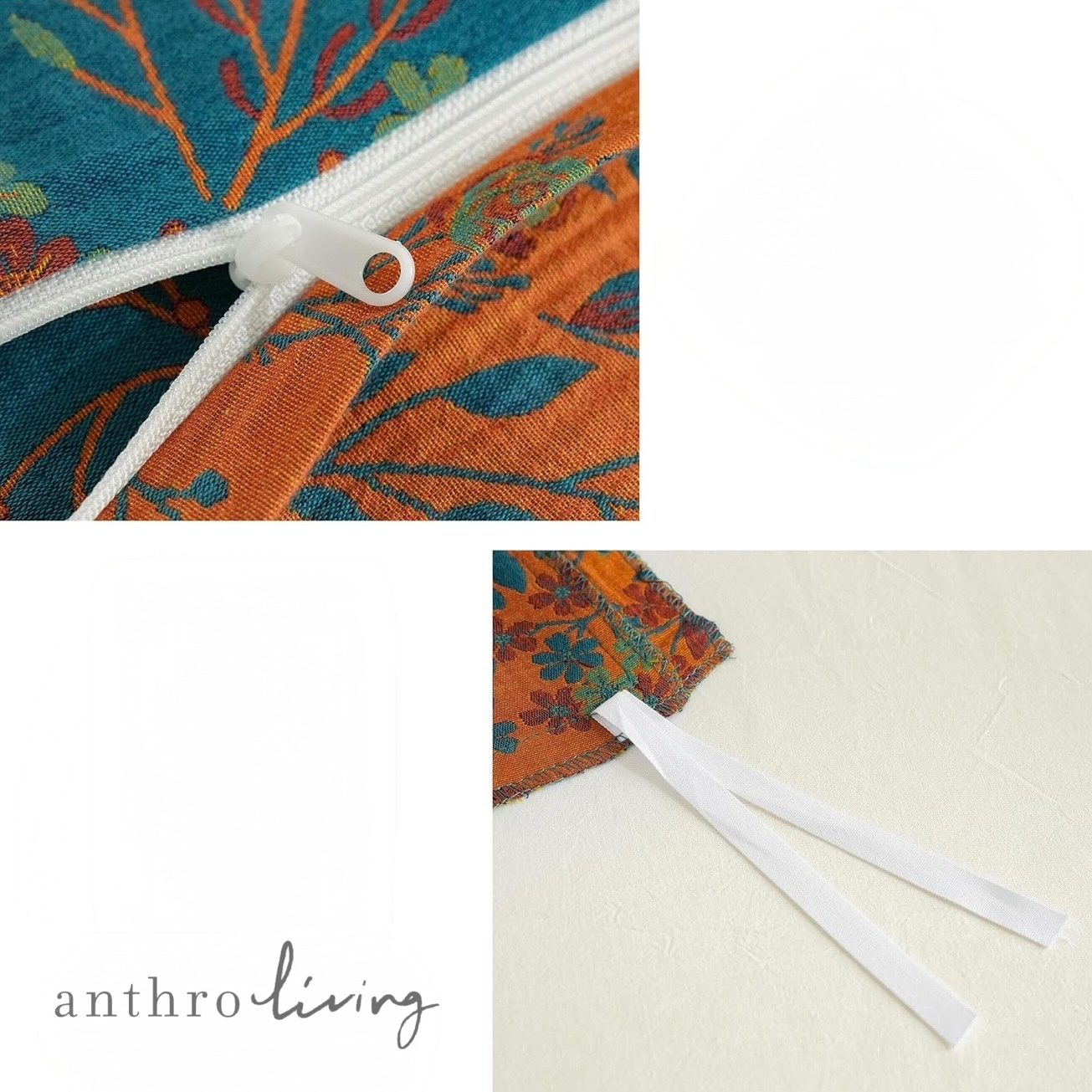 NEW Anthropologie Orange Teal Botanical Cotton Queen King Bedding Duvet Sham Set