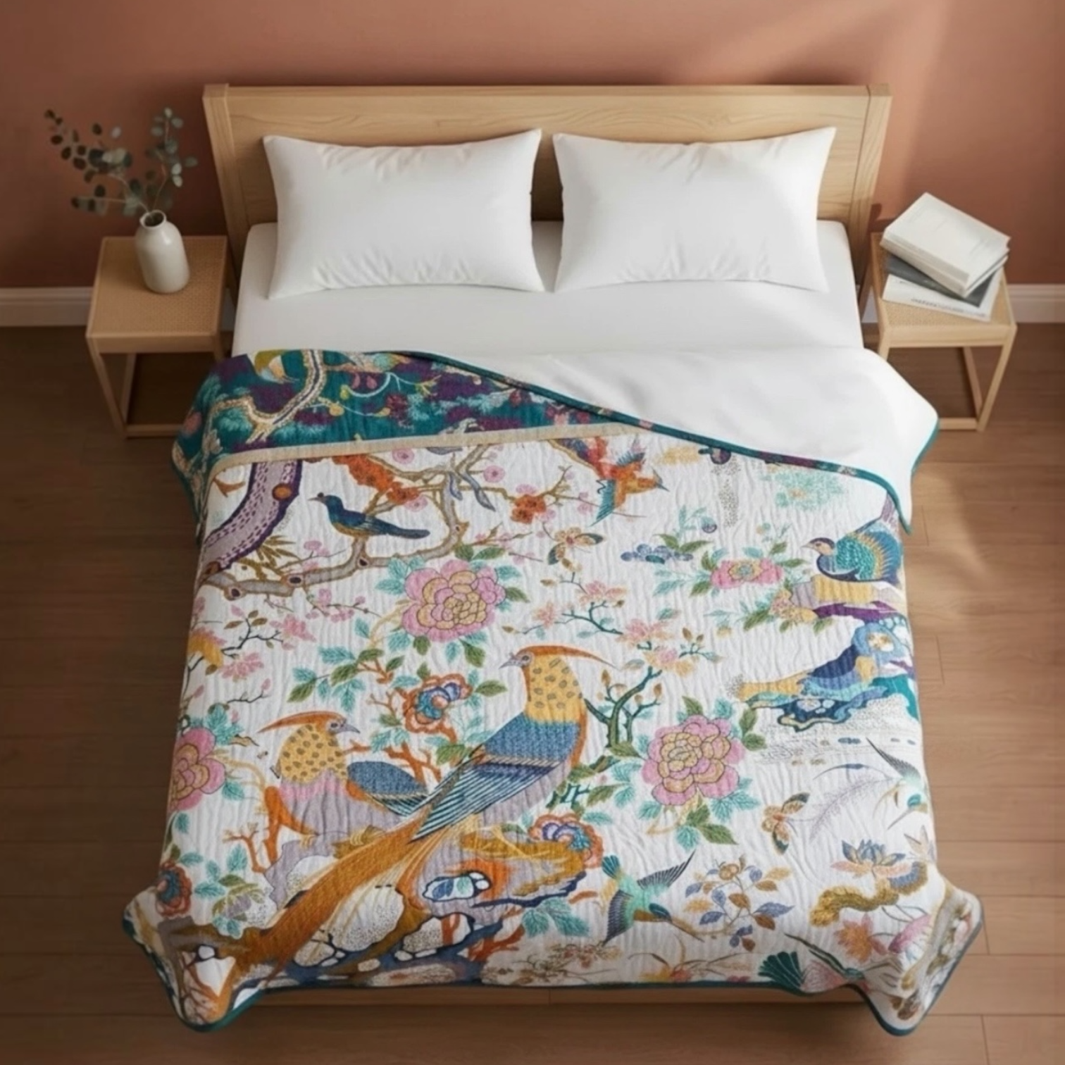 NEW Anthro Reversible Boho Bird Cotton Bedspread Blanket Quilt - Multiple Sizes