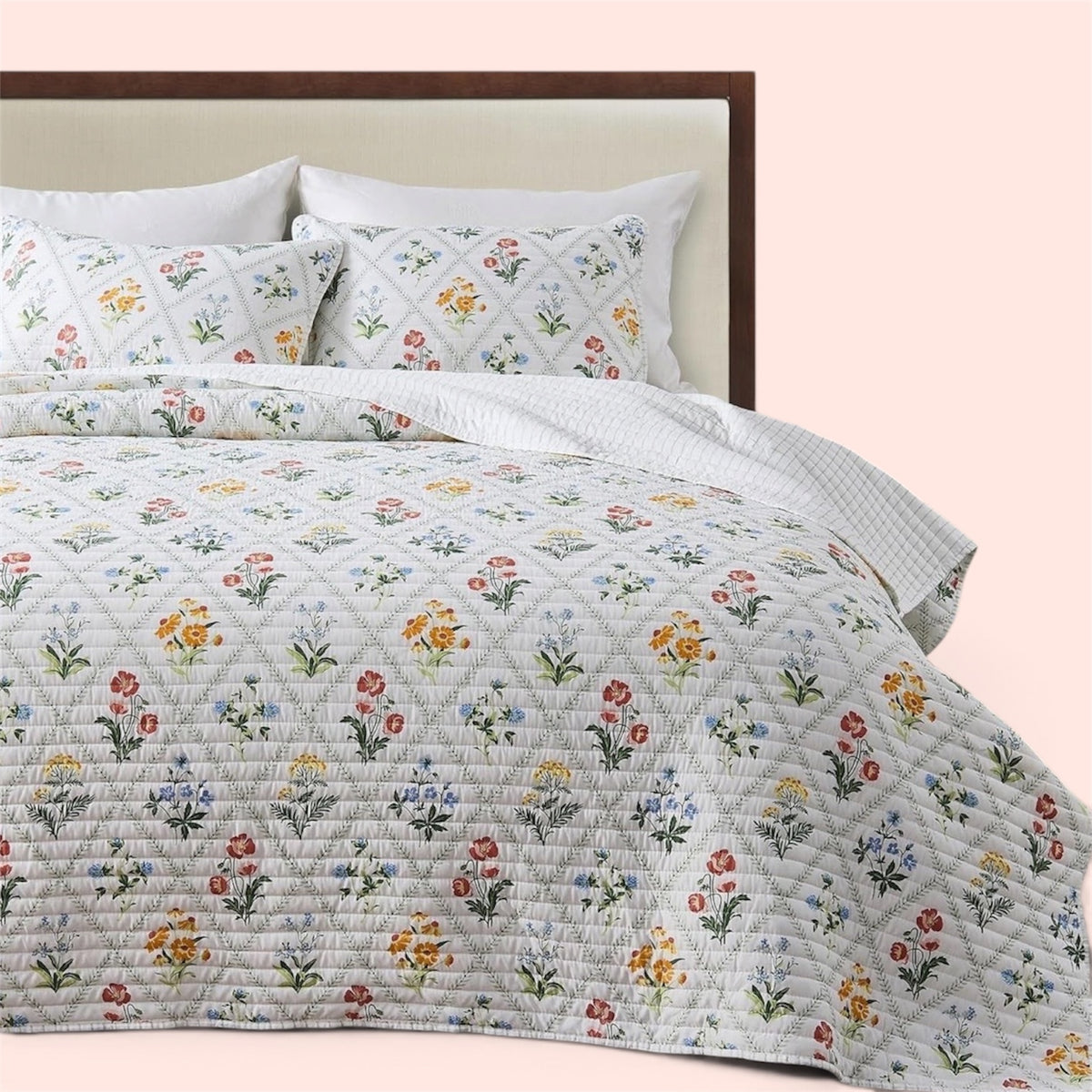 NEW Anthropologie Multicolor Floral Reversible Quilt Bedspread Bedding Sham Set