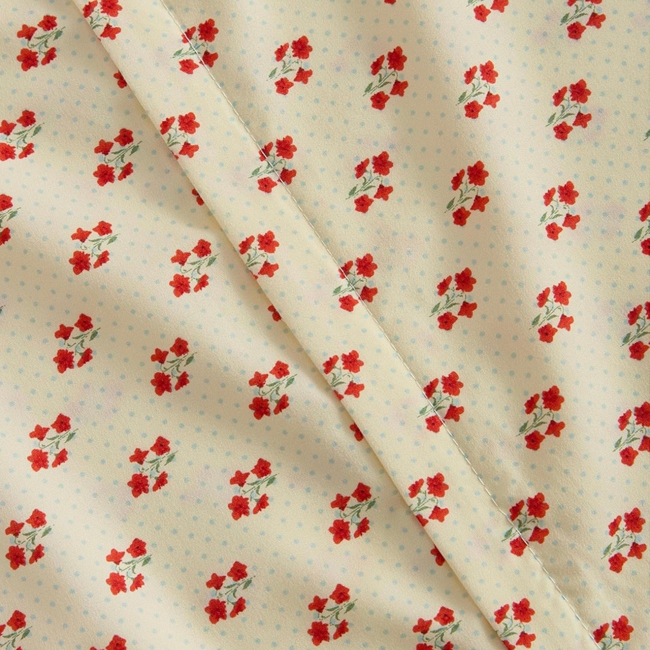 NEW Anthropologie Vintage Red & White Floral Polka Dot Duvet Bedding & Sham Set
