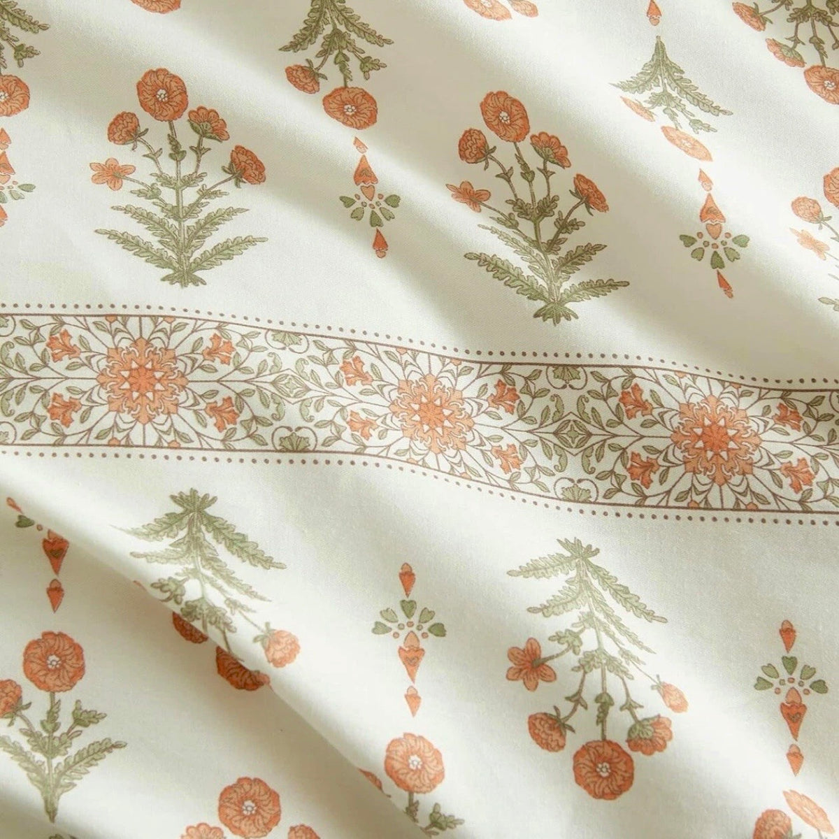 NEW Anthropologie White & Coral Boho Cotton Floral Retro Bedding Duvet Sham Set