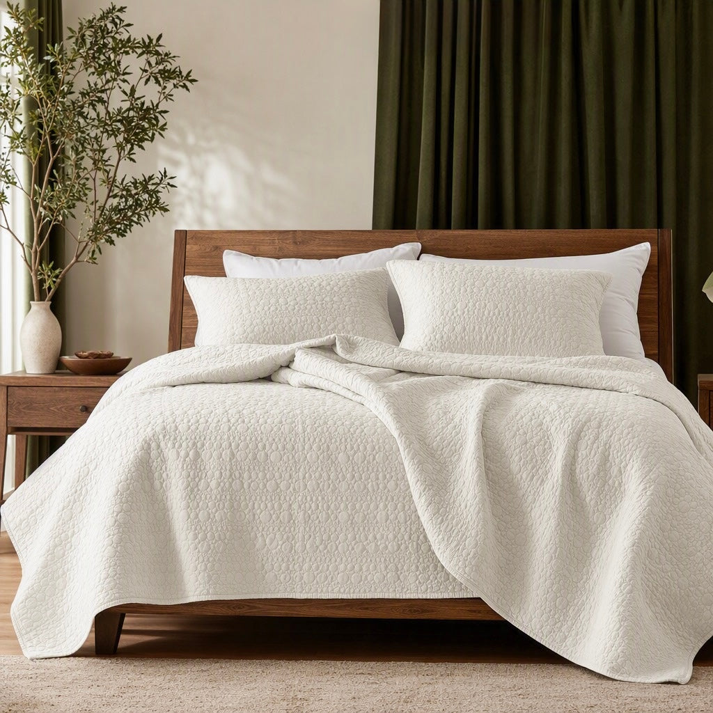 NEW West Elm Cream Stone Print Ultra Soft Queen King Bedding Bedspread Sham Set