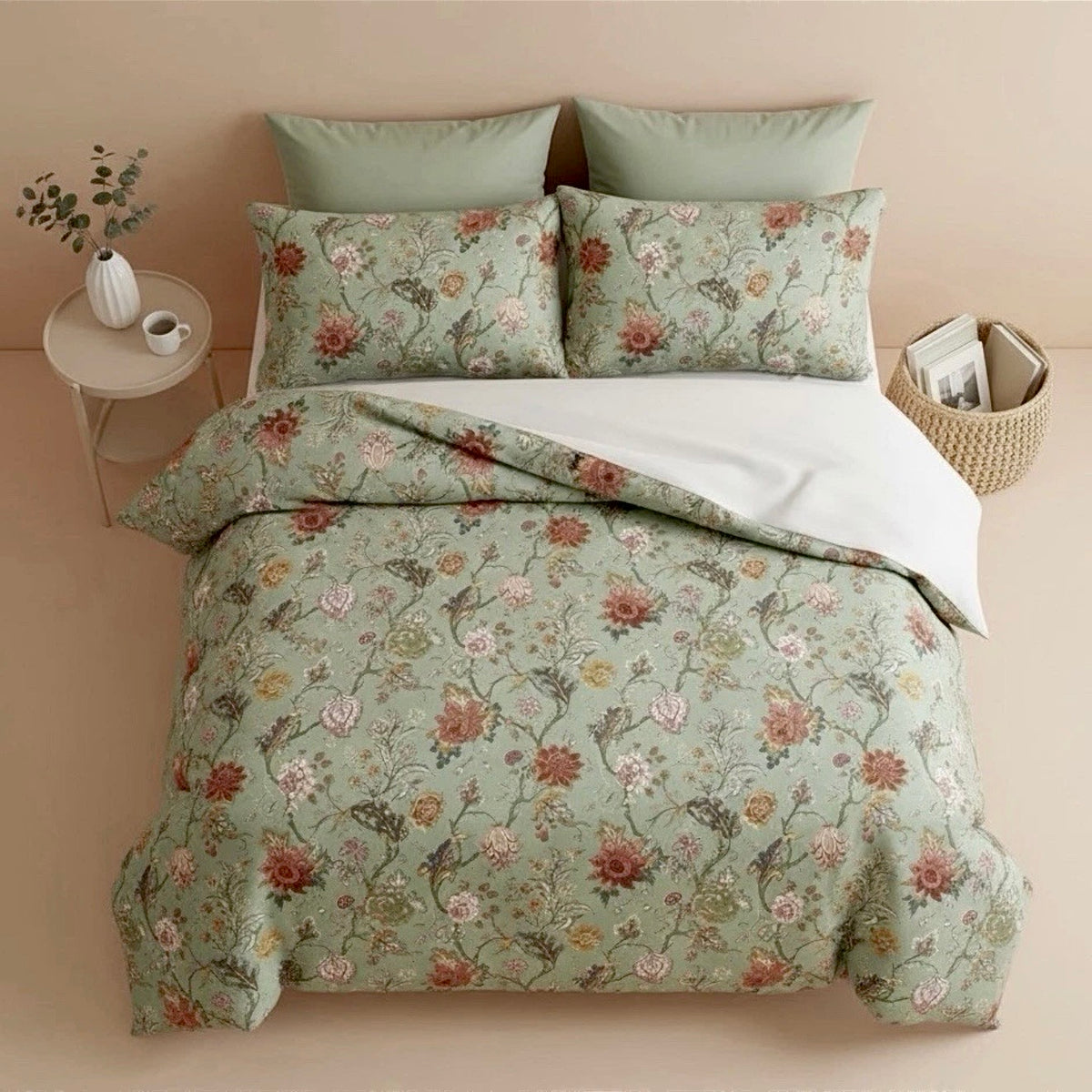 NEW Anthropologie Tiffany Green Floral Retro Antique Duvet Bedding & Sham Set