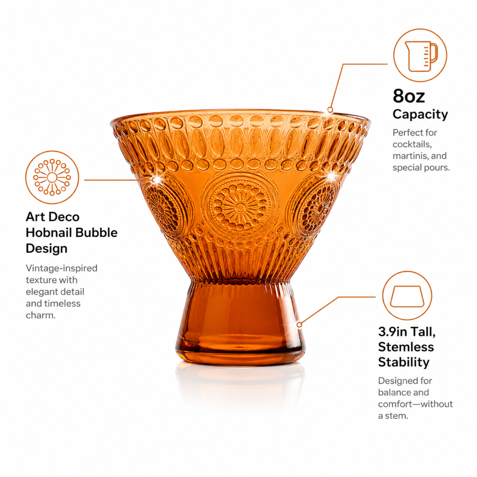 Tonal Hobnail Martini Glassware, Set of 6