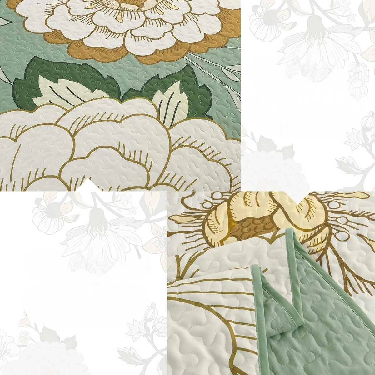 NEW Anthropologie Green & Yellow Floral Boho Queen / King Bedding Quilt Sham Set
