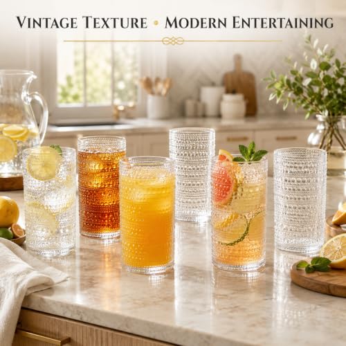 Barcelona Acrylic Highball Hobnail Glassware, Set of 6