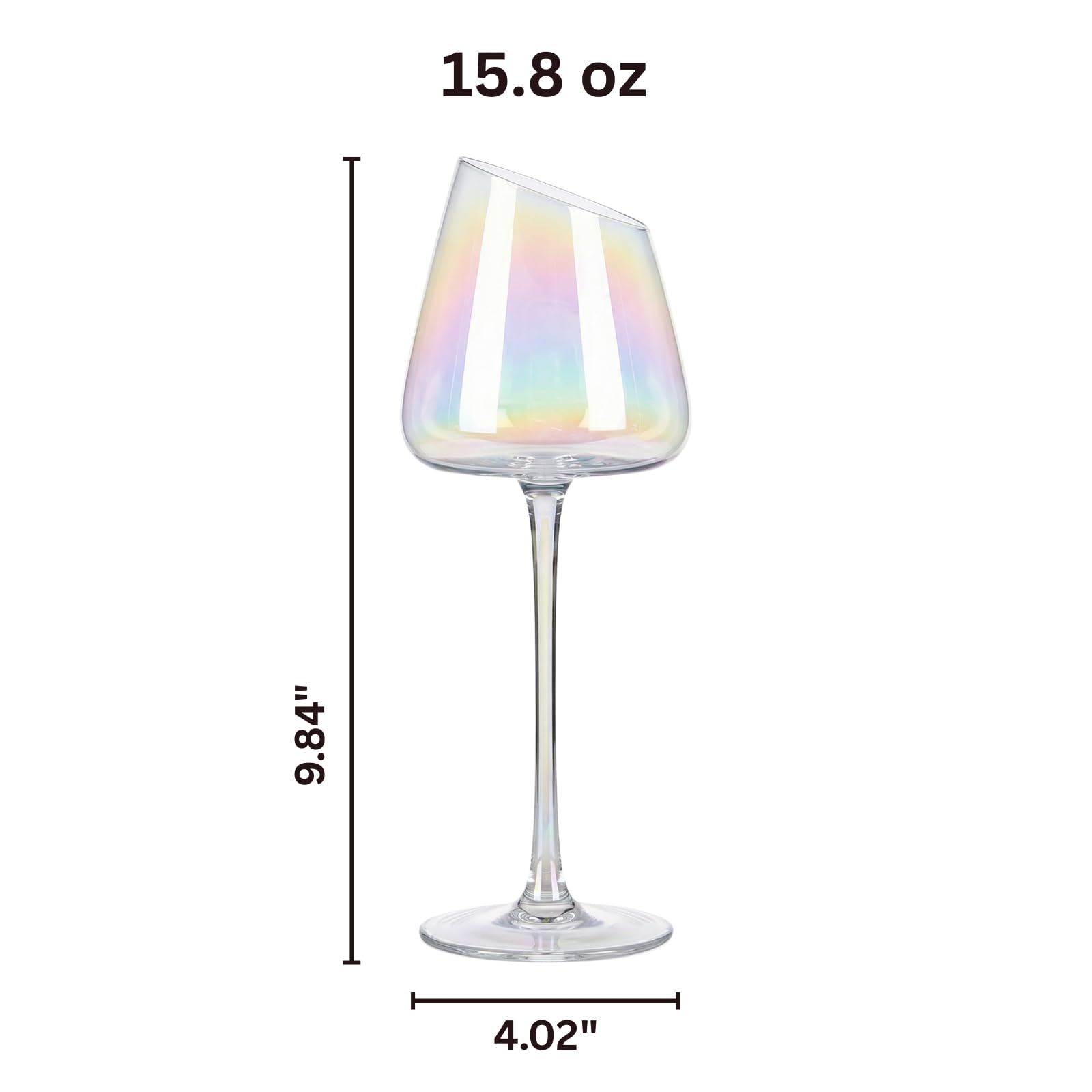 Slanted Iridescent Wine Glass, Single 15.8oz 9.84in Clear Glass