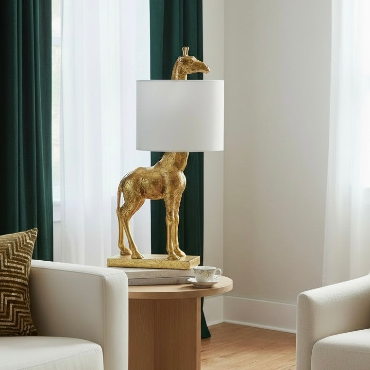 NEW Anthropologie Large Gold Boho Giraffe Table Lamp Lighting Art Deco Set - 26"
