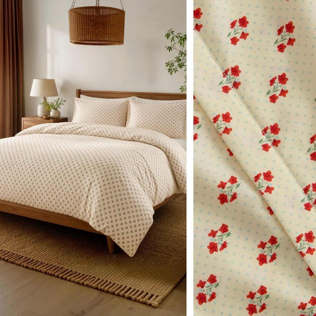 NEW Anthropologie Vintage Red & White Floral Polka Dot Duvet Bedding & Sham Set