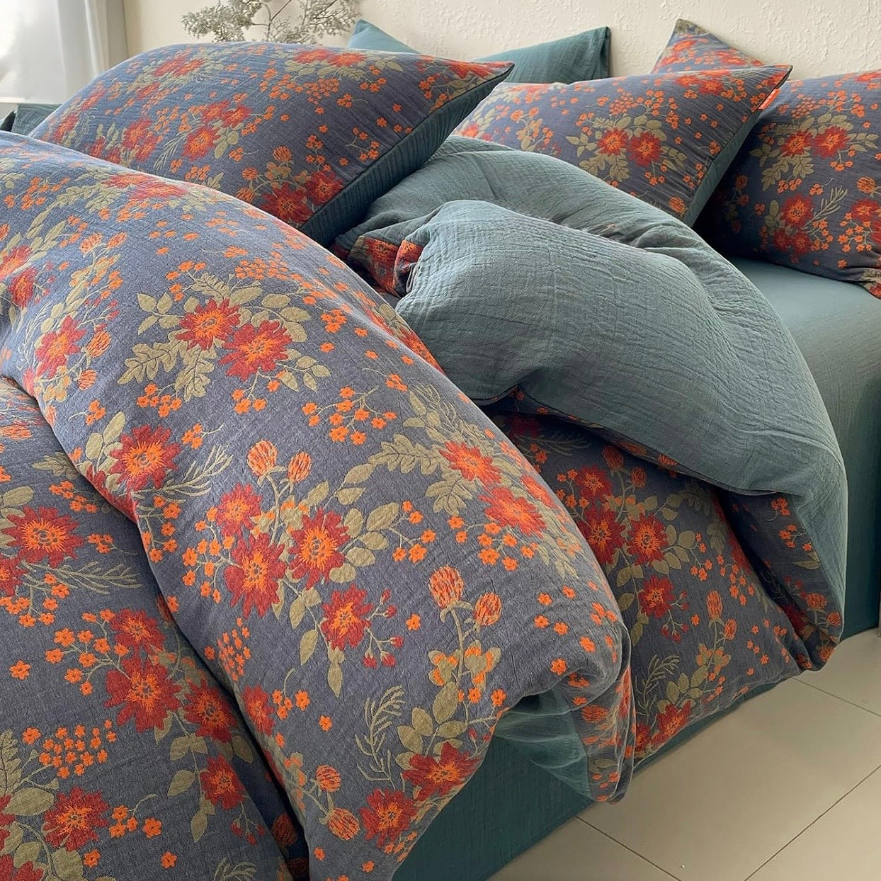 NEW Anthropologie Purple Orange Floral Cotton Multi-Size Bedding Duvet Sham Set