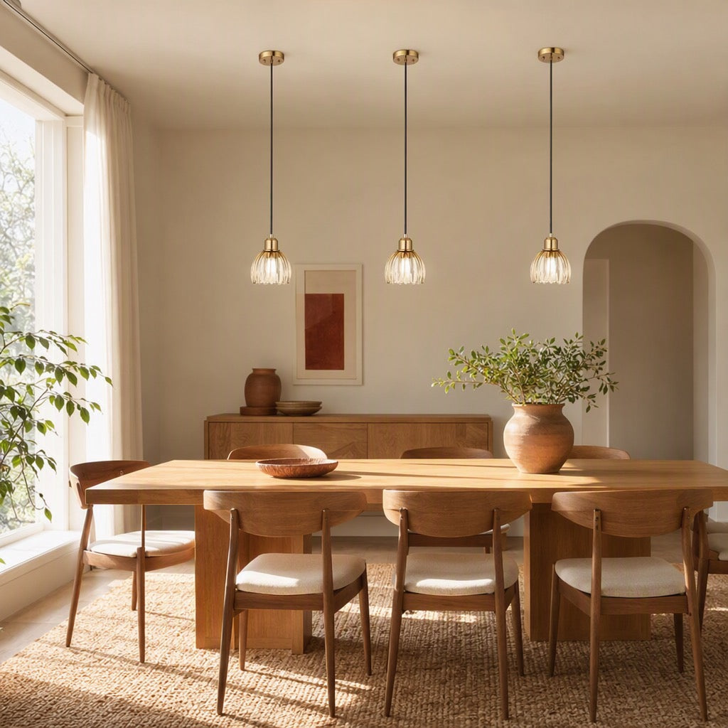 NEW West Elm Vintage Retro Amber Gold Glass Tulip Hanging Pendant Light Fixture