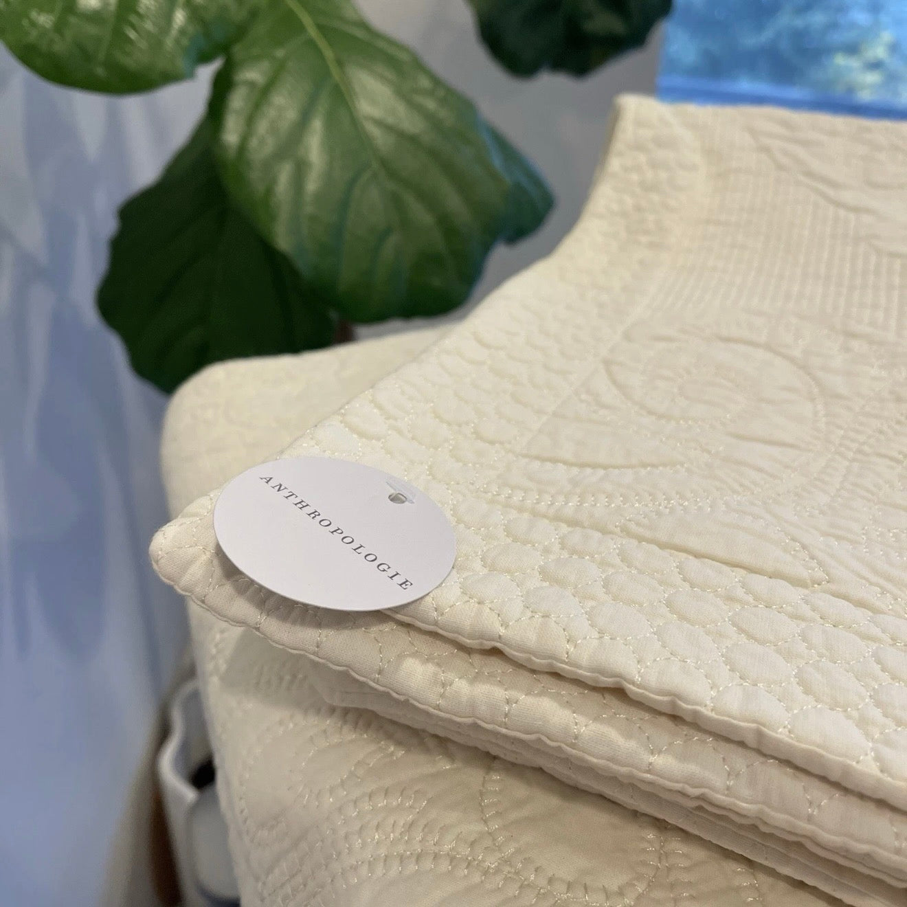 NEW Anthropologie White Queen Boho Damask Quilt Bedspread Blanket & Sham Set