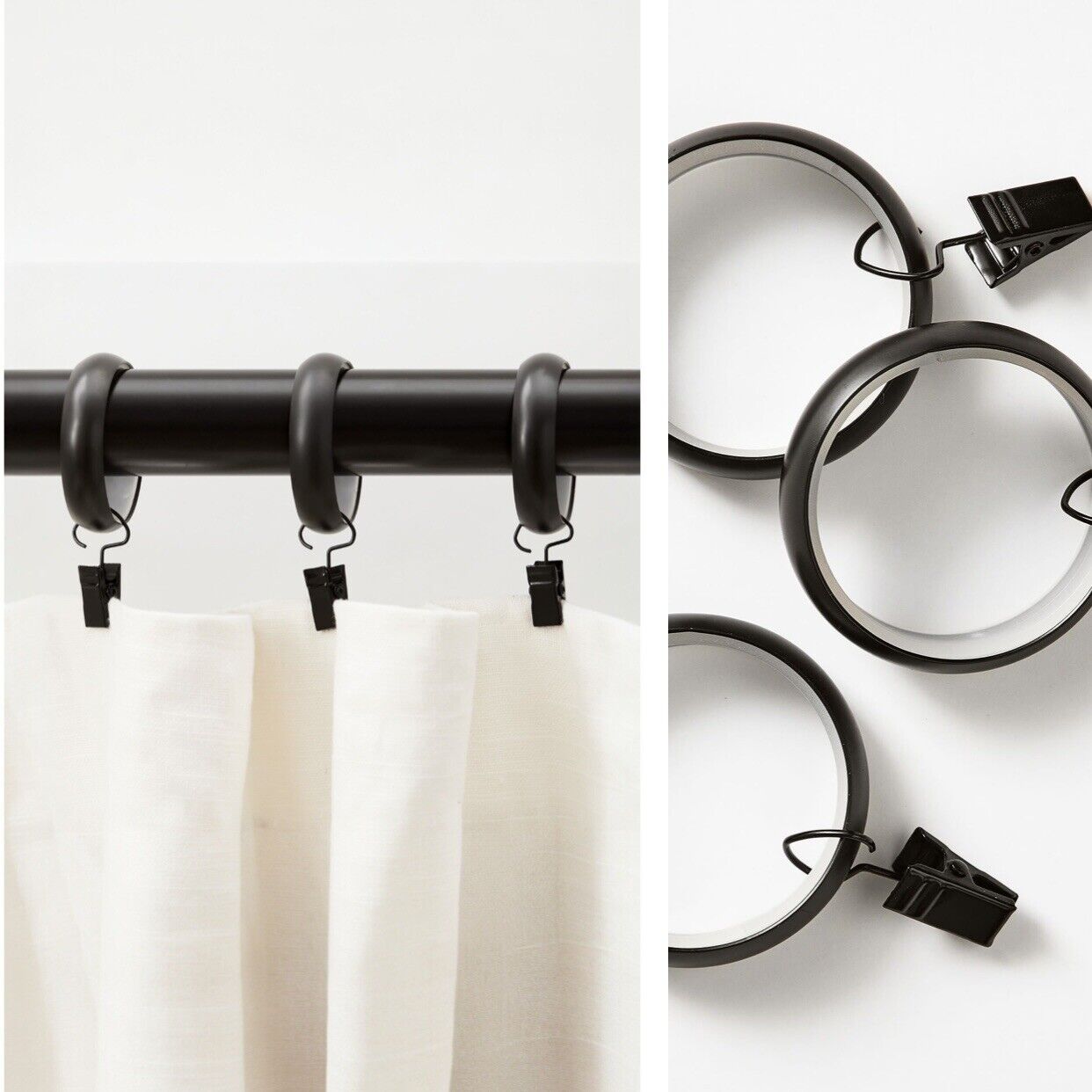 NEW Pottery Barn Quiet-Glide Black Large Curtain Clip Rings Large 2" Diam