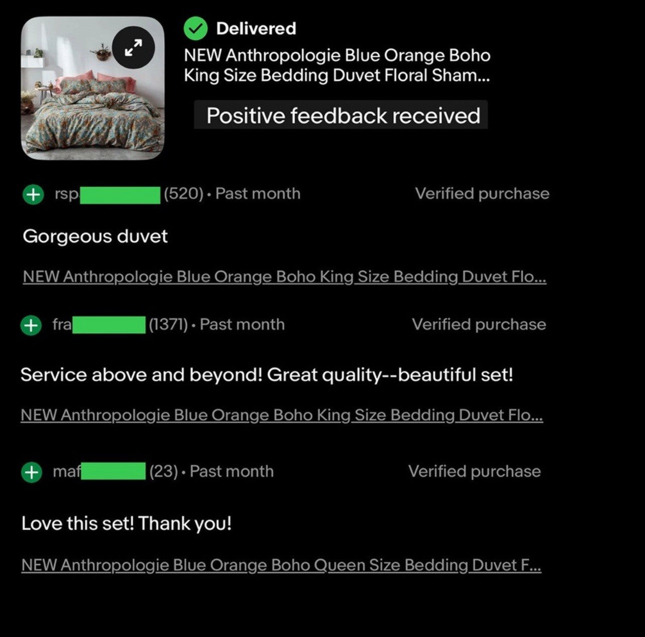 NEW Anthro Blue Orange Boho Floral Queen / King Bedding Duvet & Sham Case Set