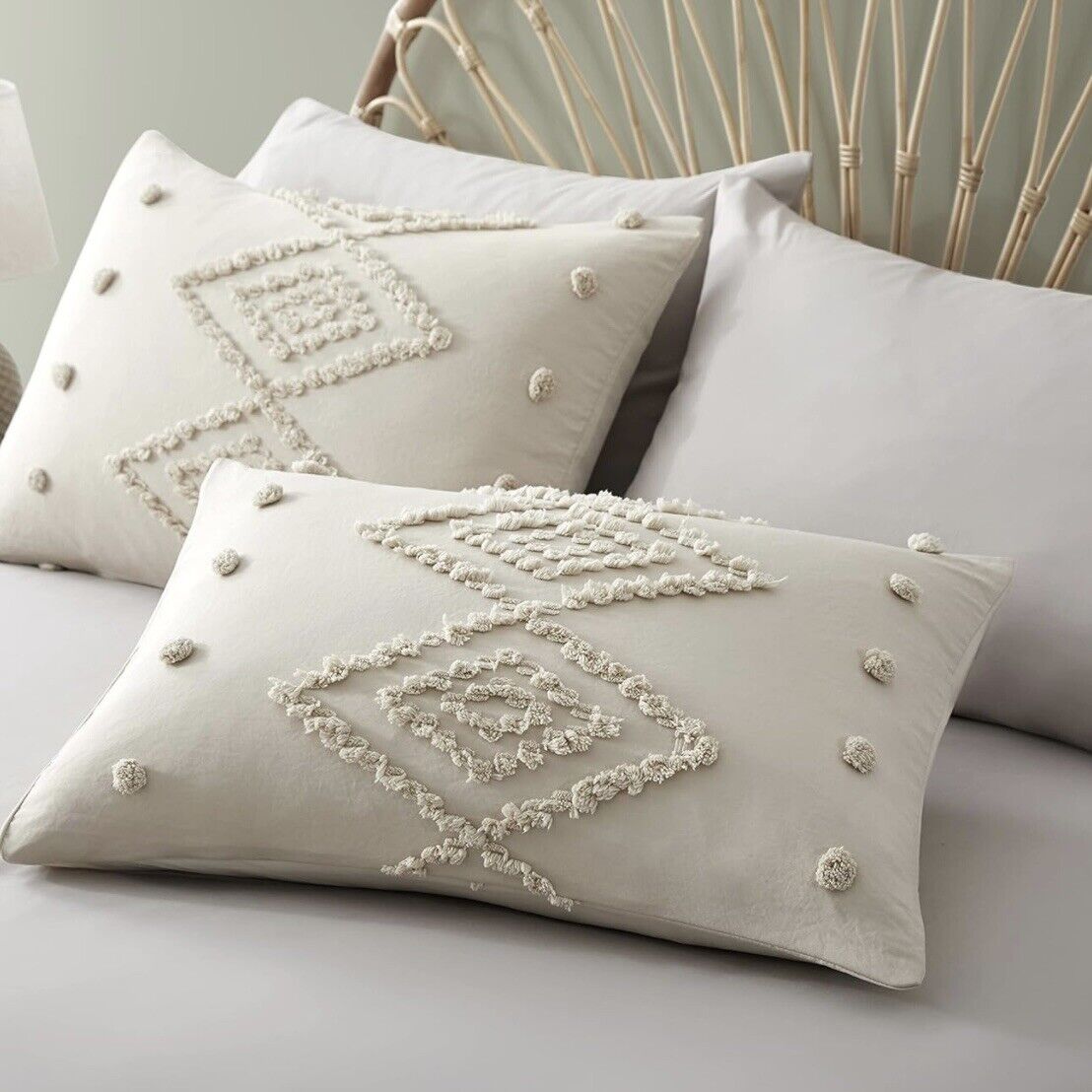 NEW Anthropologie Cream Boho King Size Tassel Bedding Duvet Blanket & Sham Set