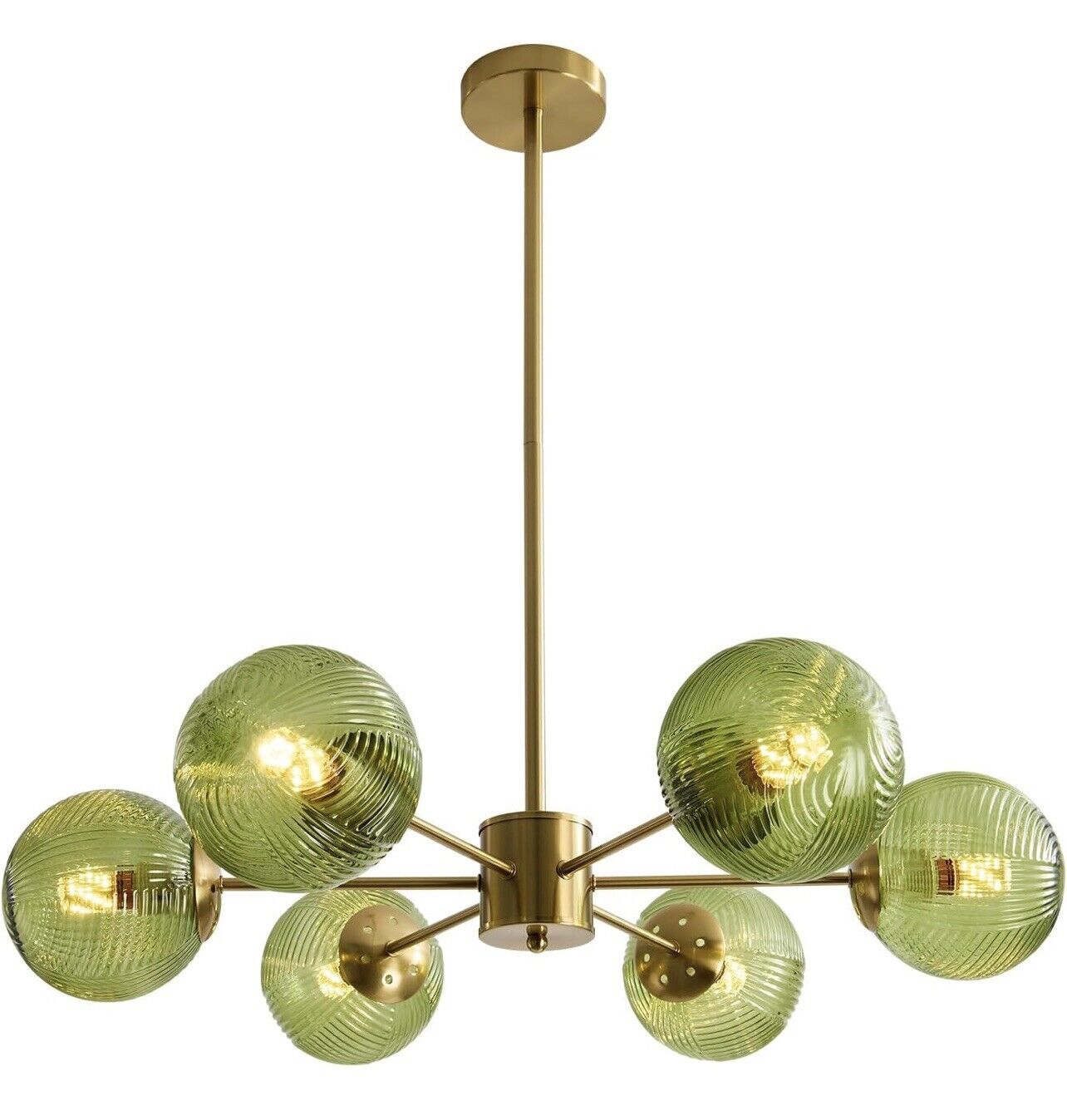 NEW Anthropologie Chandelier Mid Century Modern Gold Green Light Ceiling Fixture