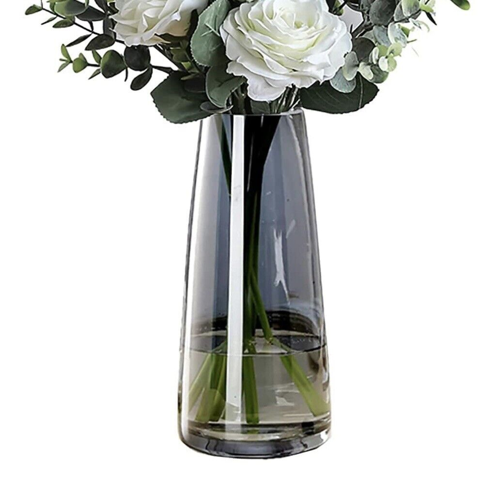 NEW West Elm XL Black Smoke Boho Clear Crystal Glass Cylinder Flower Vase Decor