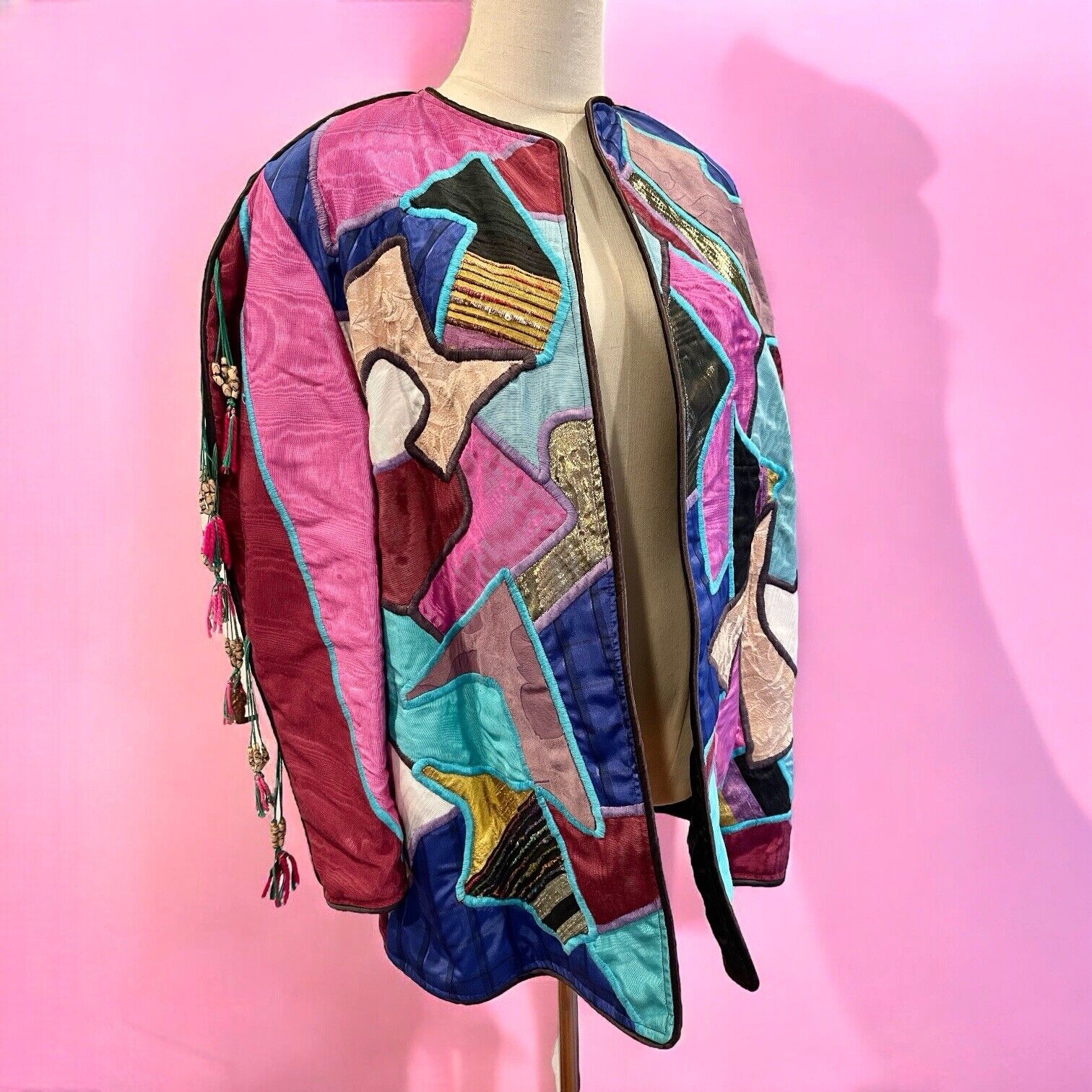 Vintage La Coleccion Judith Roberts Art Kimono Jacket Sweater Coat - Size Small