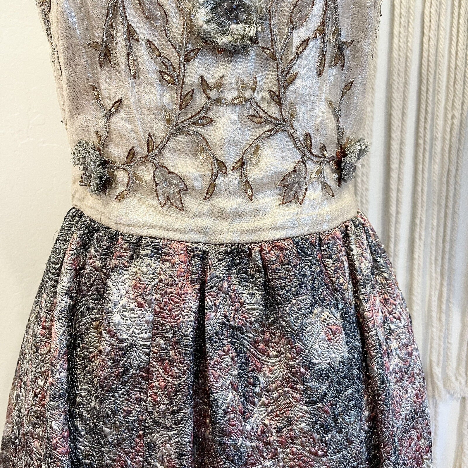 Marchesa Notte Luxury Metallic Floral Jacquard Bold Baroque Mini Dress Medium 8