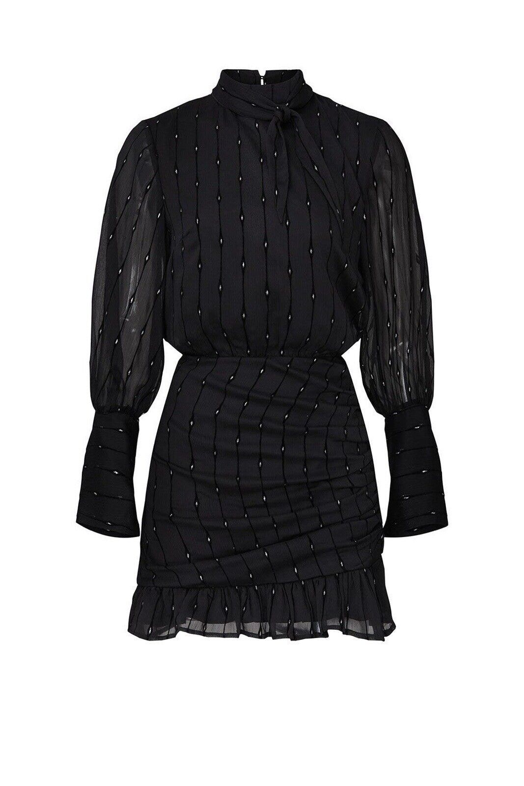 Stevie May Black Crepe Beaded Always Ready Mini Long Sleeve Cocktail Dress Sz 12