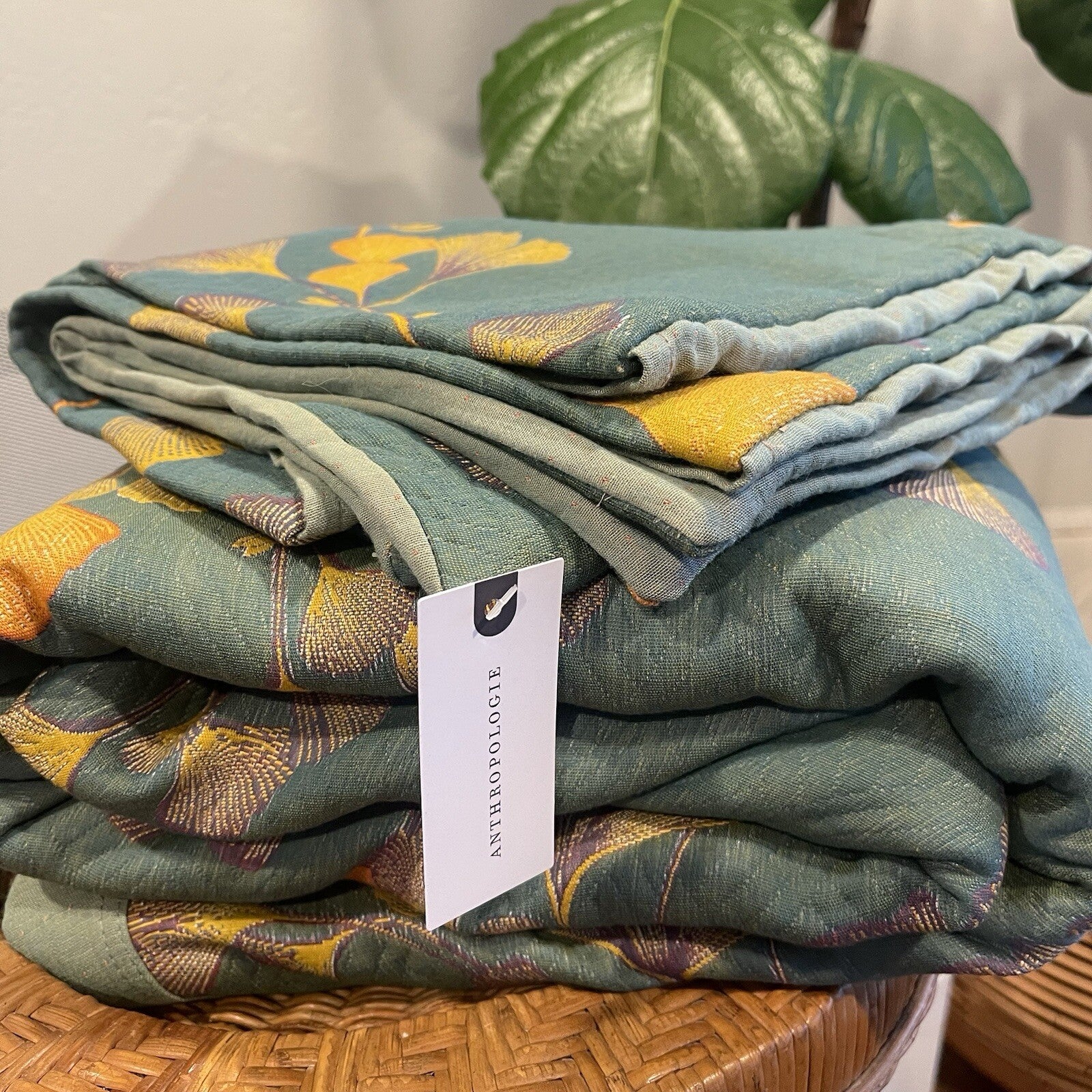NEW Anthropologie Teal Orange Reversible Queen / King Bedspread Blanket Sham Set