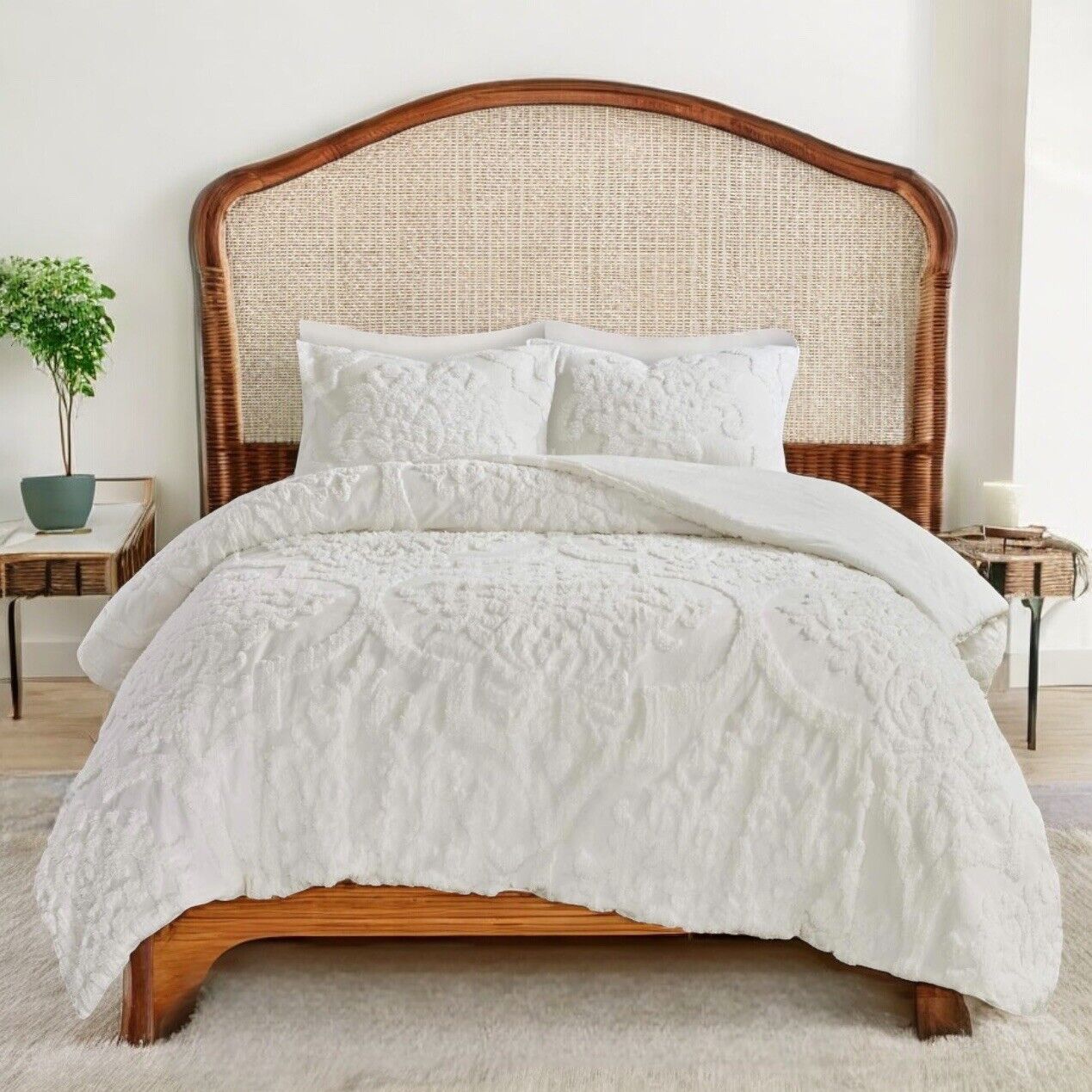 NEW Anthropologie White King Chenille Comforter Bedspread Blanket & Sham Set