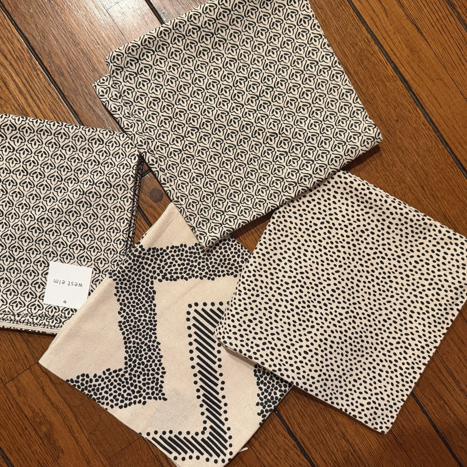 NEW West Elm (Set of 4) Black & White Boho Throw Pillow Cover Case Shams 20 x 20