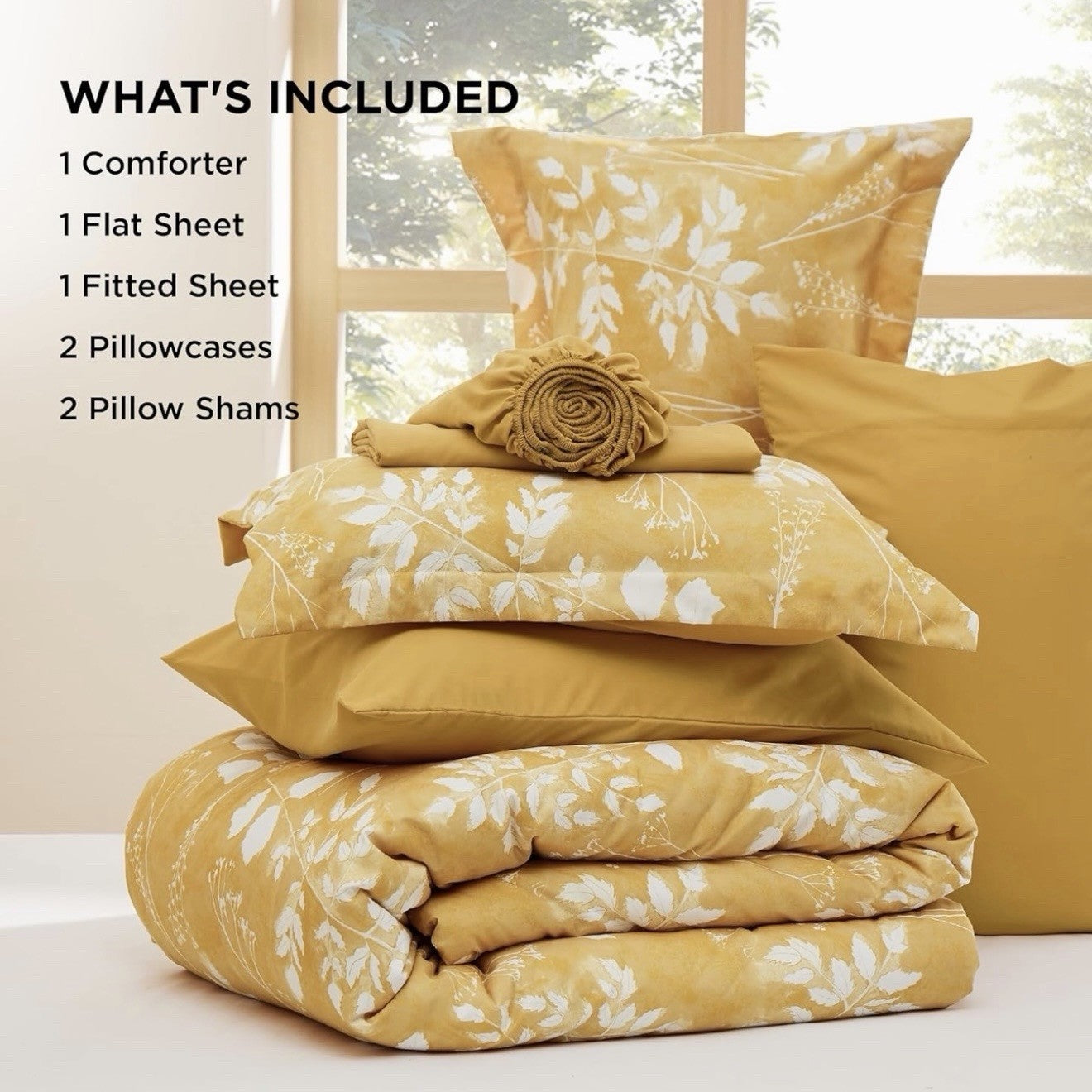 NEW Anthro 7 Piece Yellow Floral Boho Queen / King Bedding Comforter & Sham Set