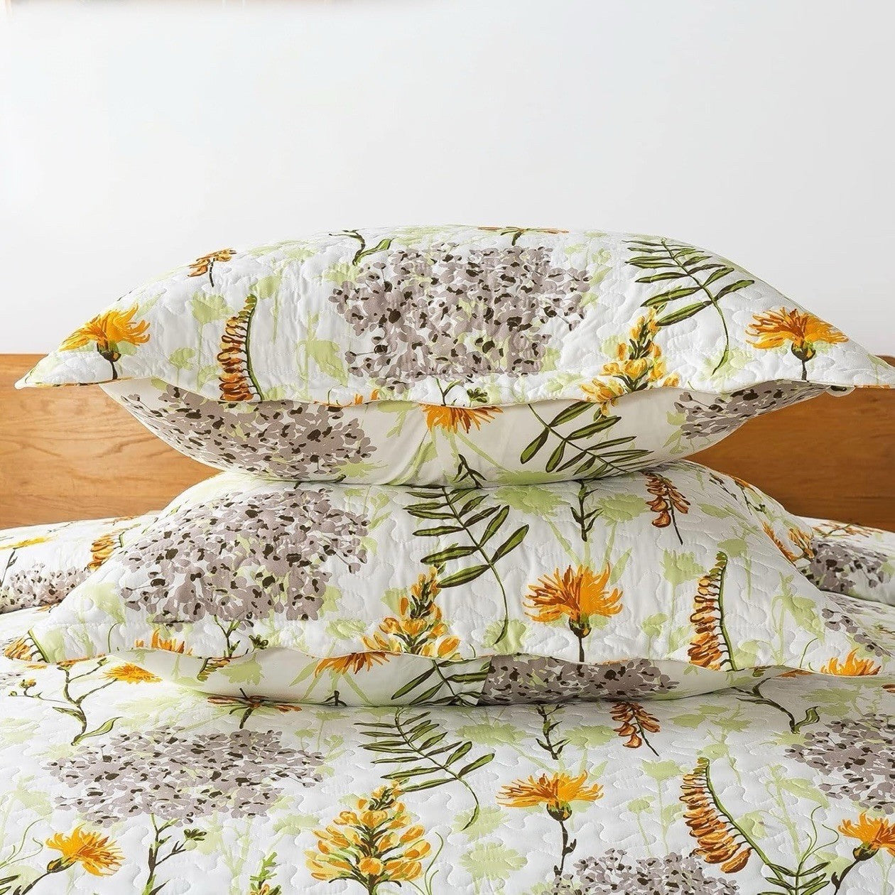 NEW Anthro White Yellow Floral Queen Boho Quilt Bedding Bedspread Duvet Sham Set