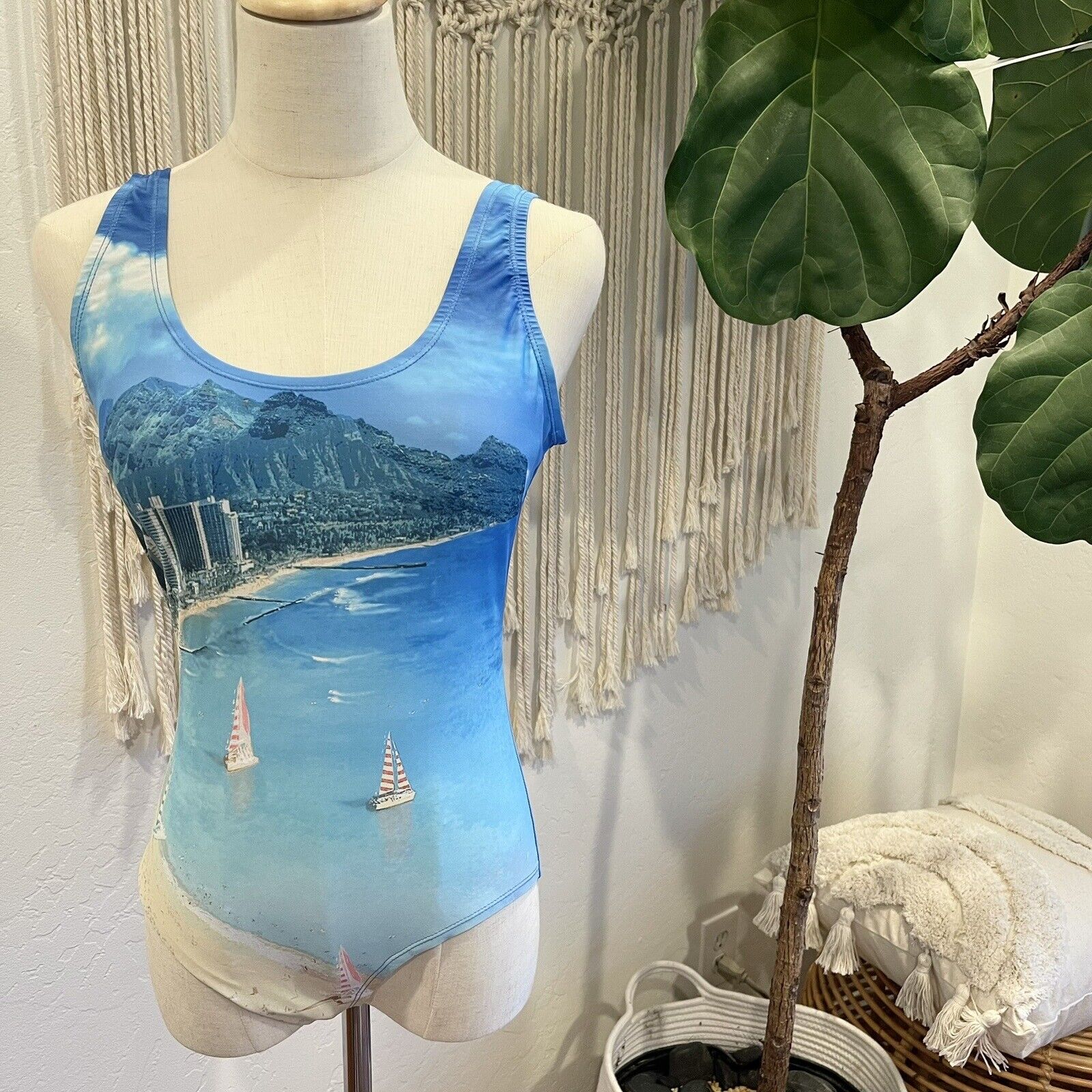 New Free People Blue Scenery One Piece Swimsuit with Scoop Back - Size Medium