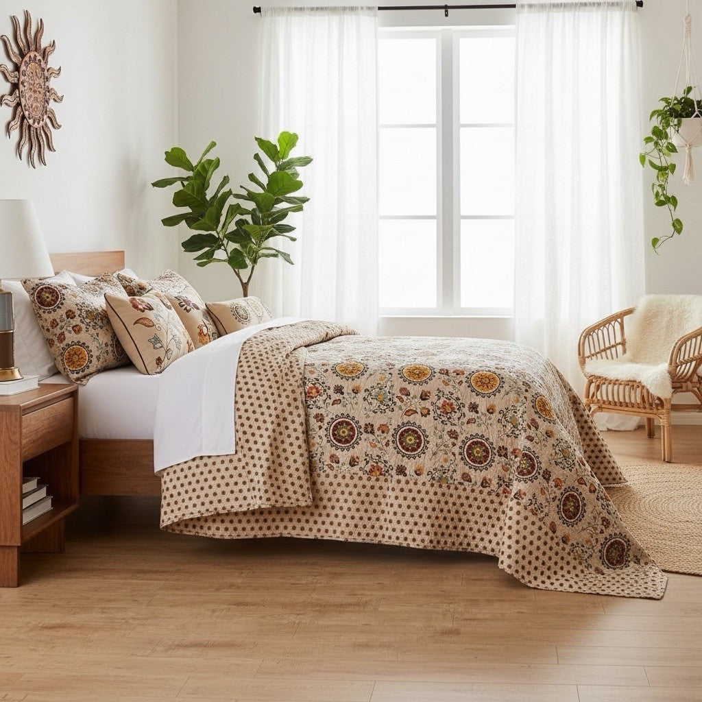 NEW Anthropologie Multicolor Retro Boho Queen Quilt Bedspread Bedding Sham Set