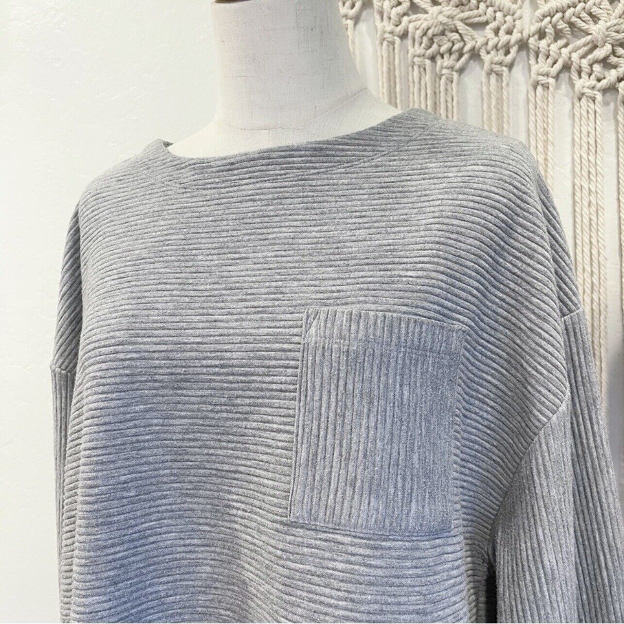 Madewell Gray Oversized Cream / White Knit Sweater Shirt Top Sweatshirt Medium