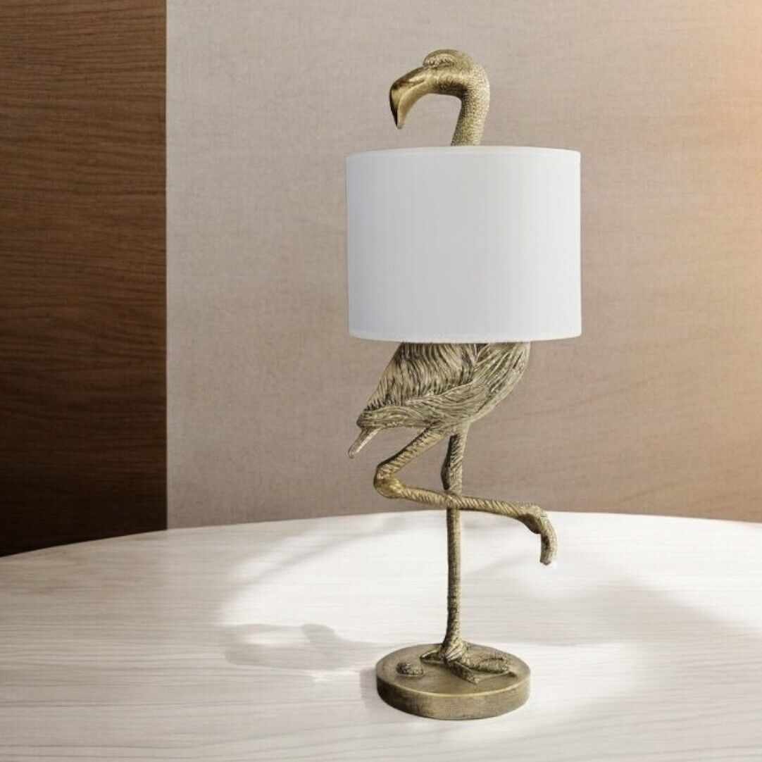 NEW Anthropologie Large Gold Boho Flamingo Table Lamp Lighting Art Deco - 32"