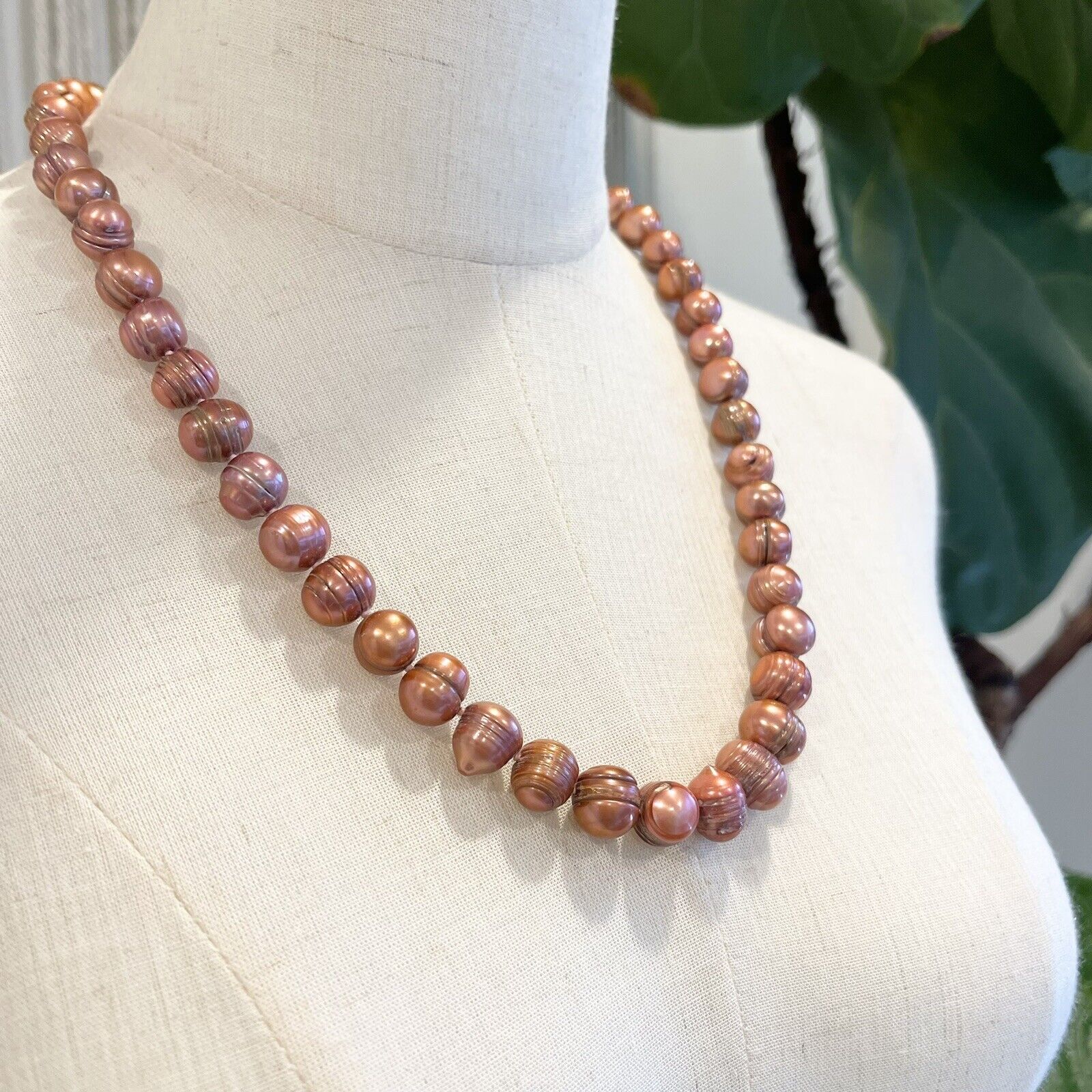 Vintage Rose Pearl Ceramic Long Beaded Layered Necklace Jewelry Retro Antique