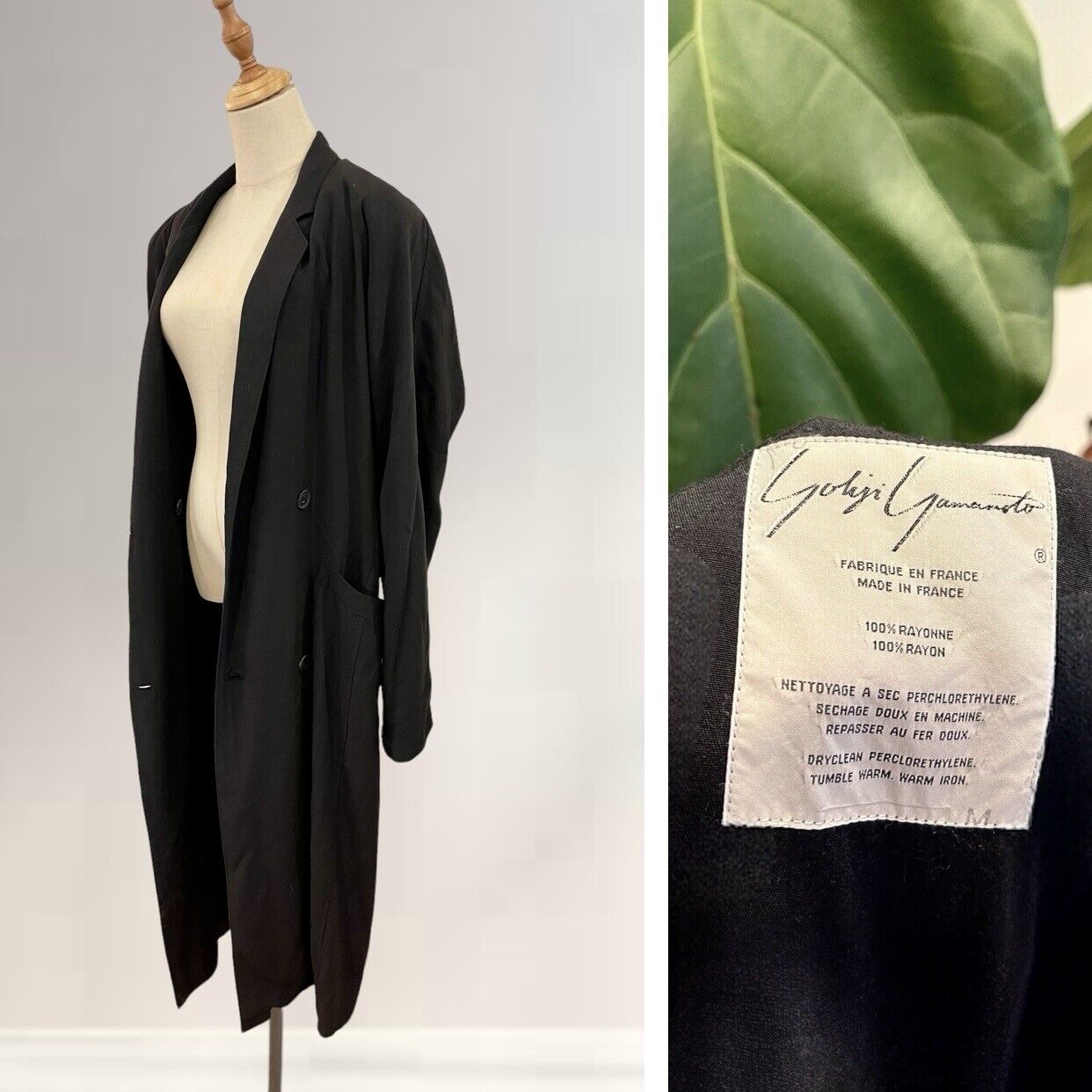 Vintage Yohji Yamamoto Black Linen Long Trench Coat Jacket Japan - Size Medium