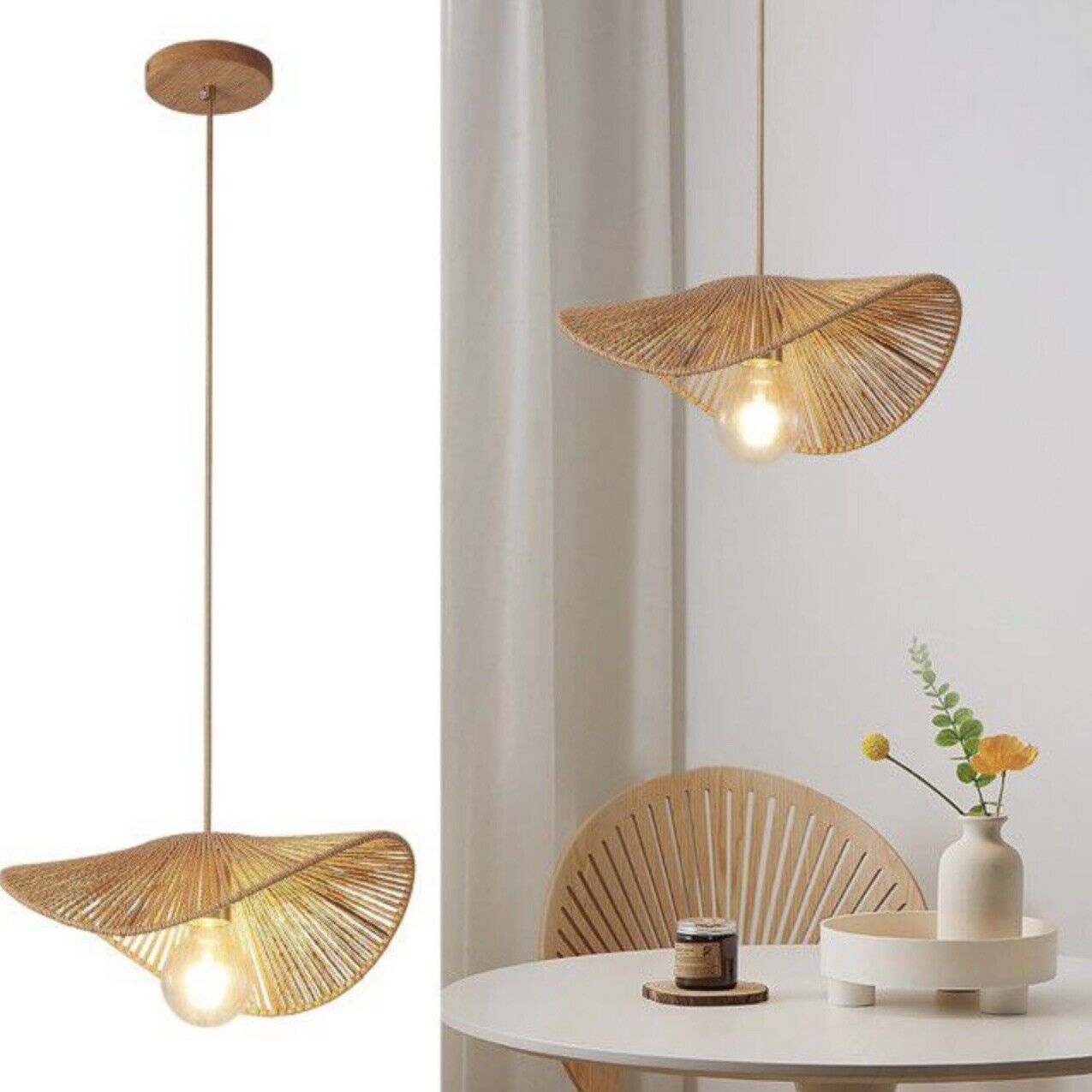 NEW West Elm Modern Boho Rattan Hanging Pendant Light Fixture Lamps Sconces 14"