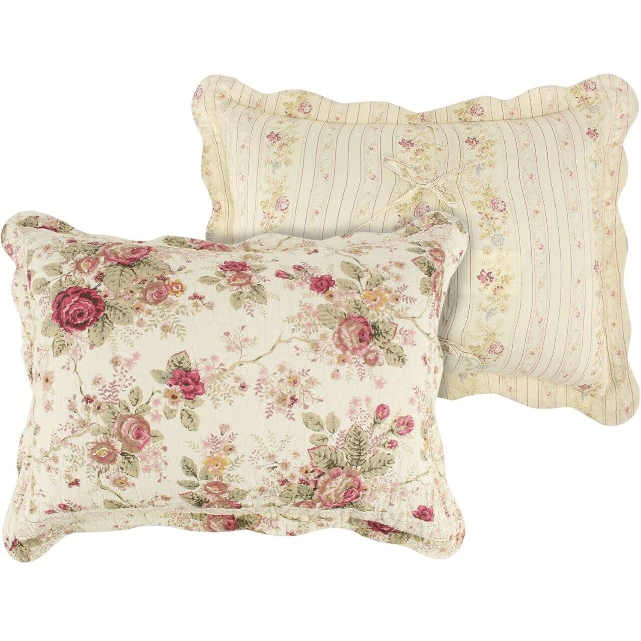 NEW Anthropologie White Red Floral Cream King Quilt Bedspread Bedding Sham Set