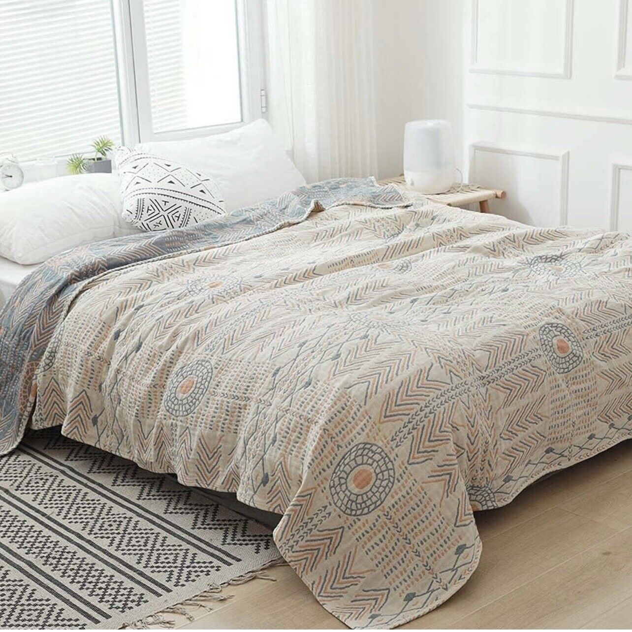 New Anthropologie Boho Knit Geometric Throw Blanket Bedspread Quilt - 102" x 60"