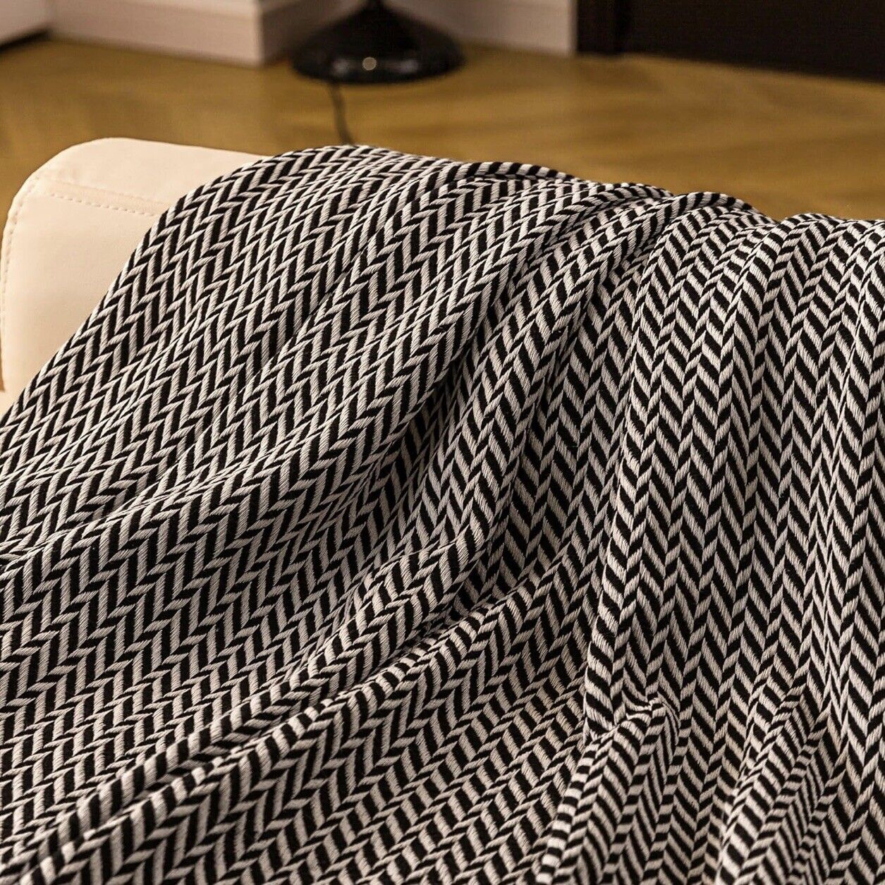 NEW West Elm Boho Black & White Turkish Cotton Throw Blanket Bedding - 60" x 50"