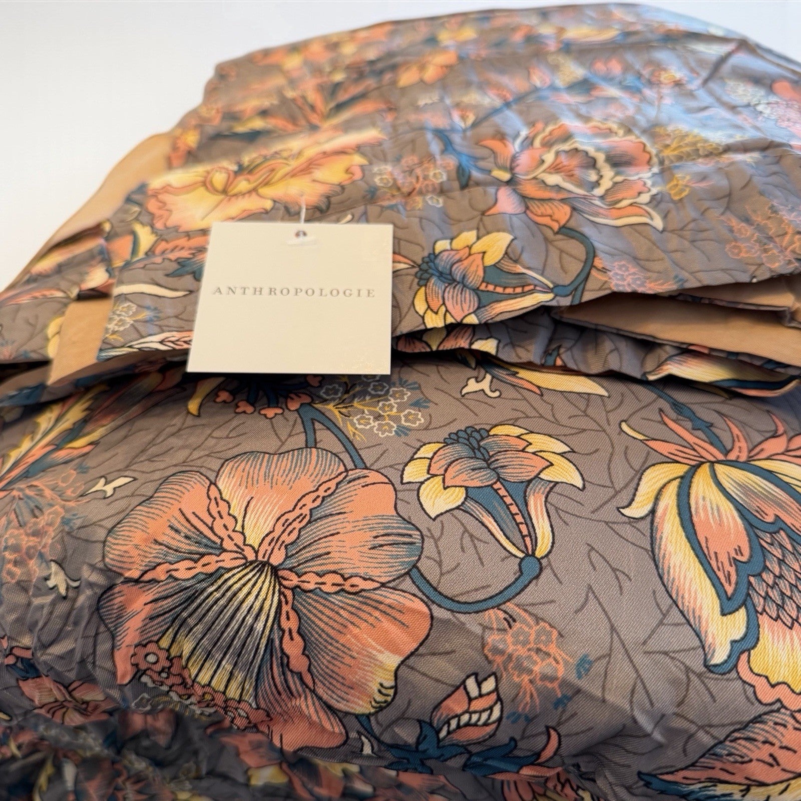 NEW Anthropologie Purple Silky Floral Boho Queen Size Comforter Bedding Sham Set